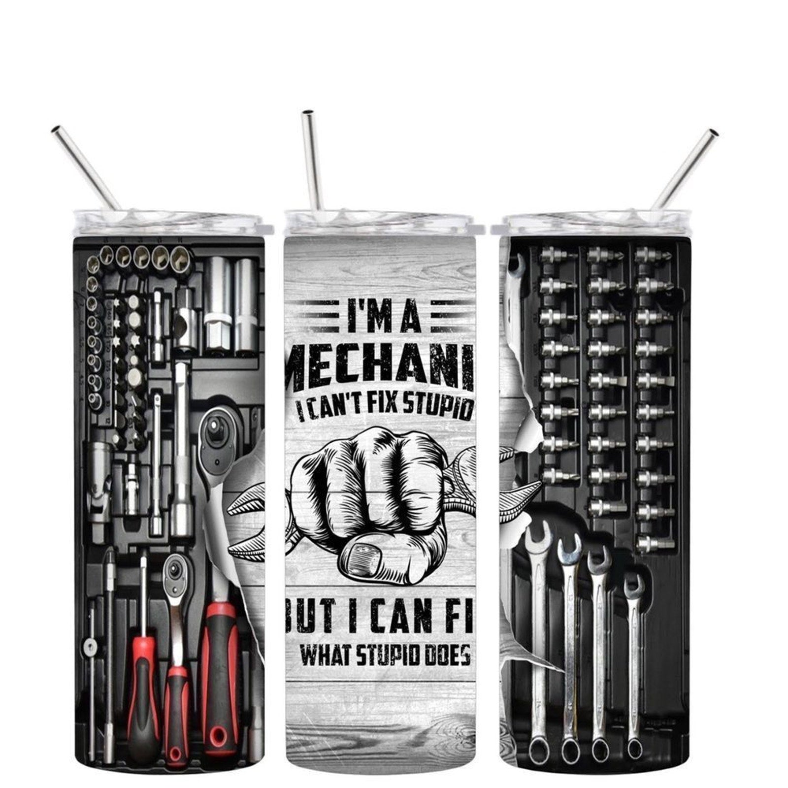 Mechanic 20oz Steel Tumbler With Lid & Straw