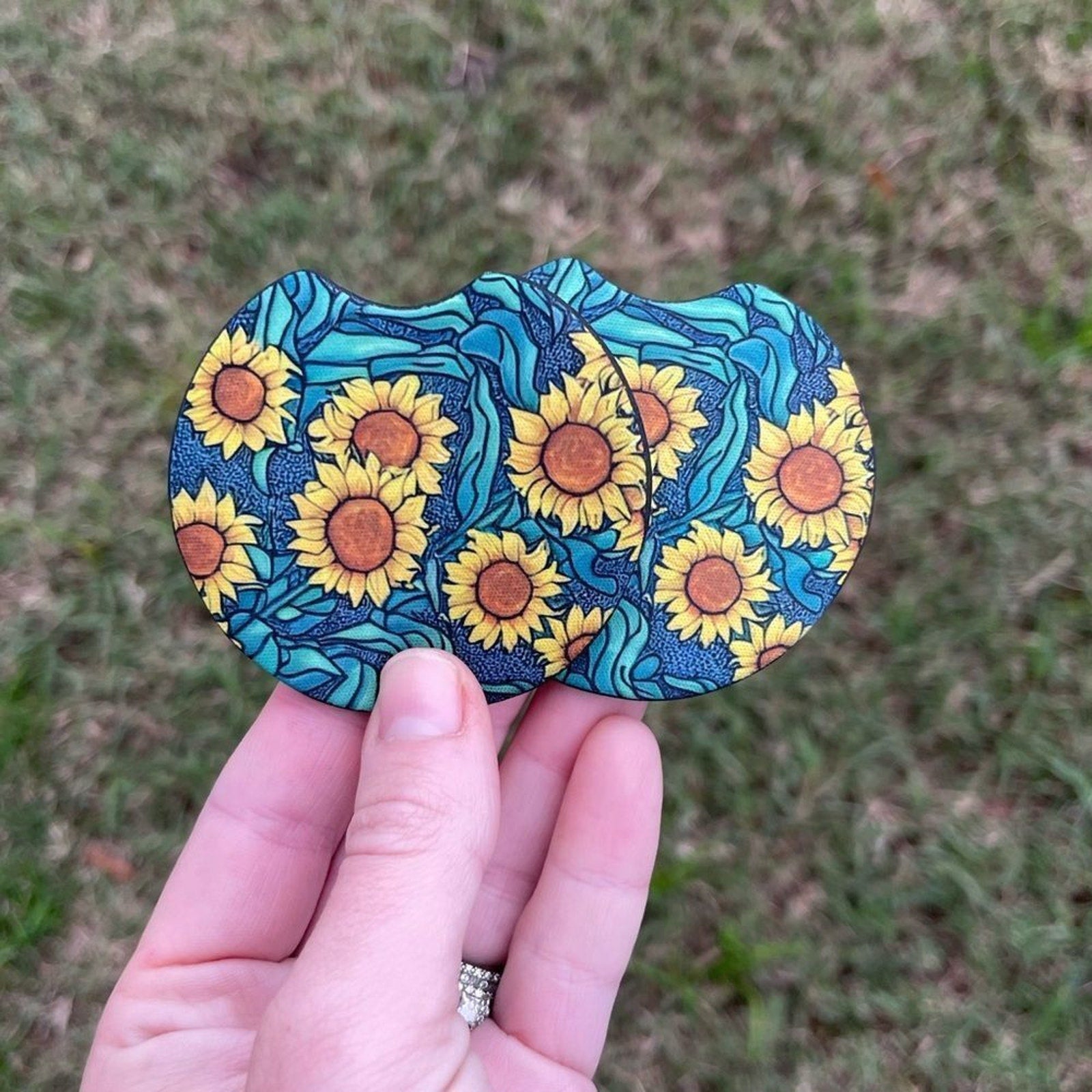 Sunflower Fields Car Coaster Set | Car Accessories