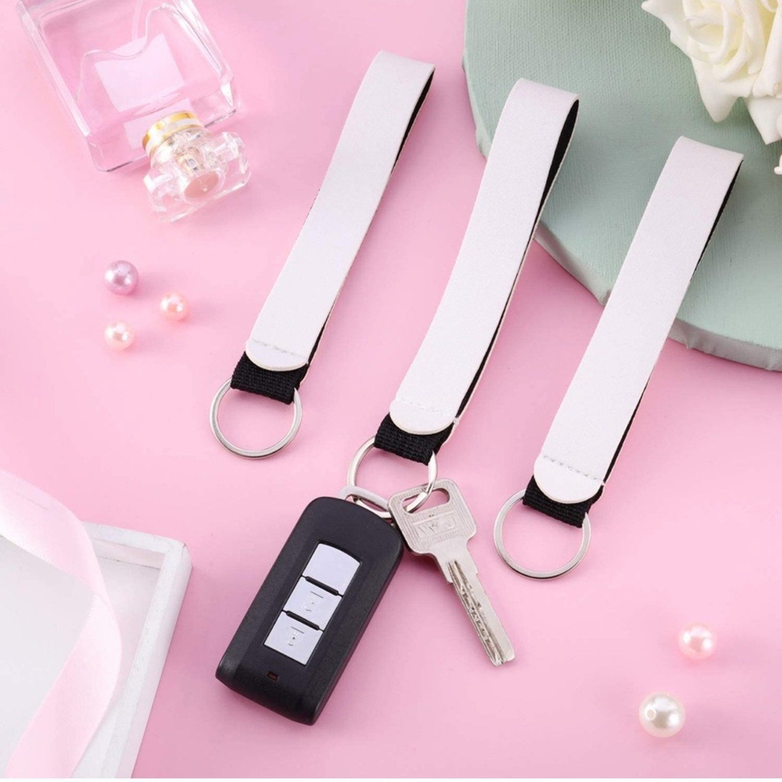 Teal Floral Farm Cow Keychain Lanyard