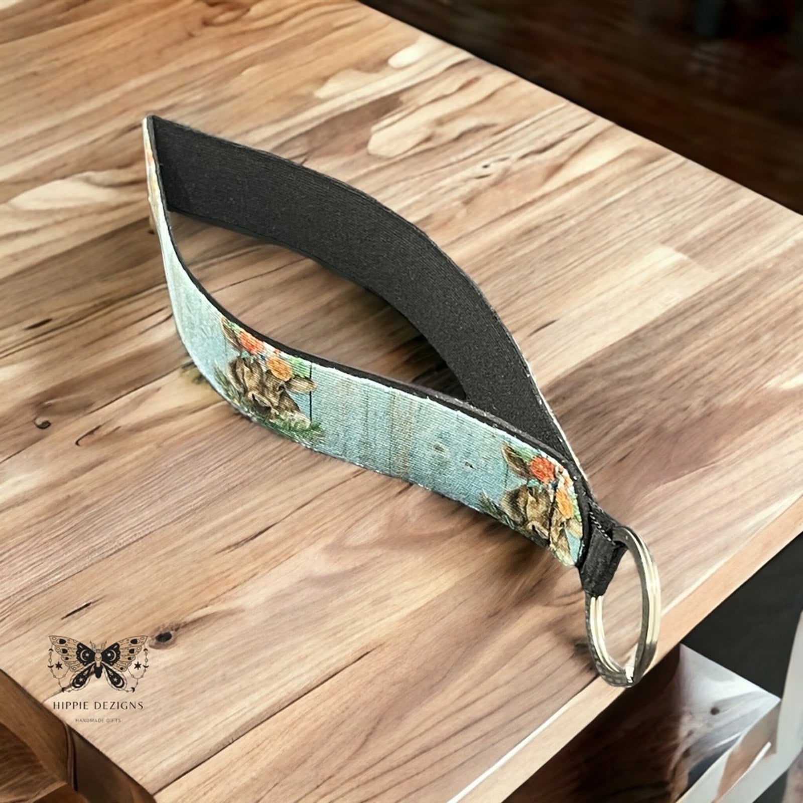 Teal Floral Farm Cow Keychain Lanyard