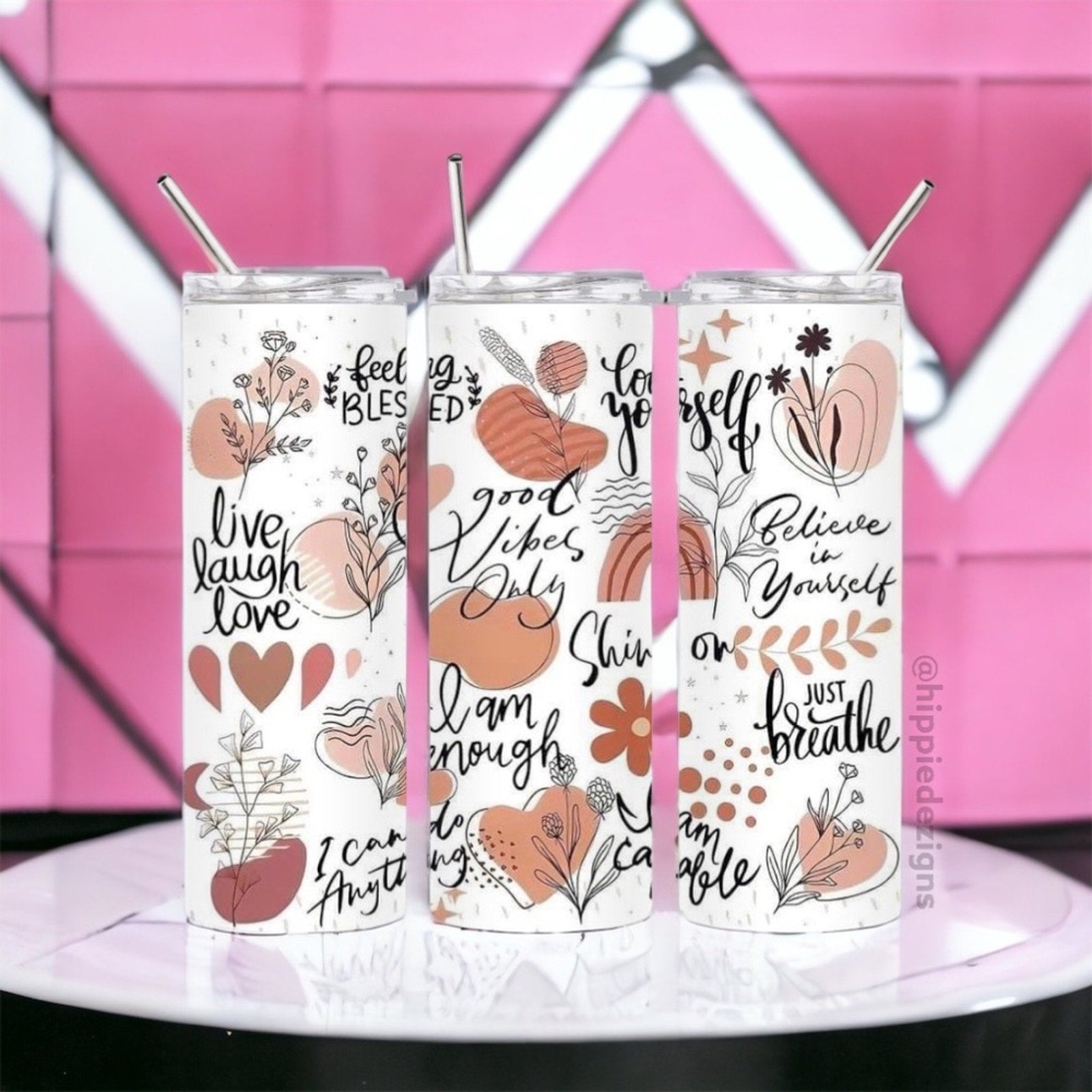 Boho Positive Affirmations 20oz Steel Tumbler With Lid & Straw