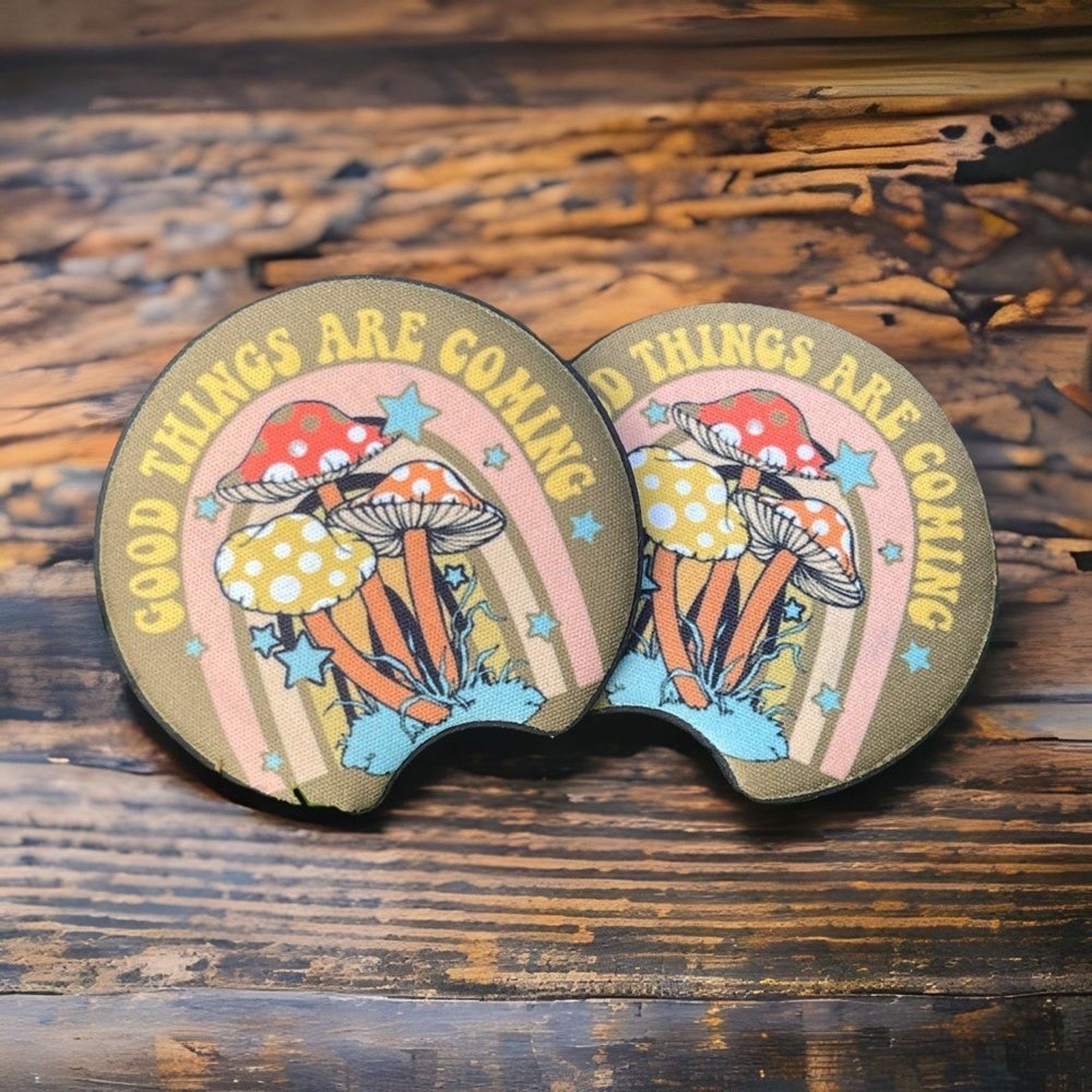 Good Things Are Coming Mushroom Car Coaster Set | Car Accessories