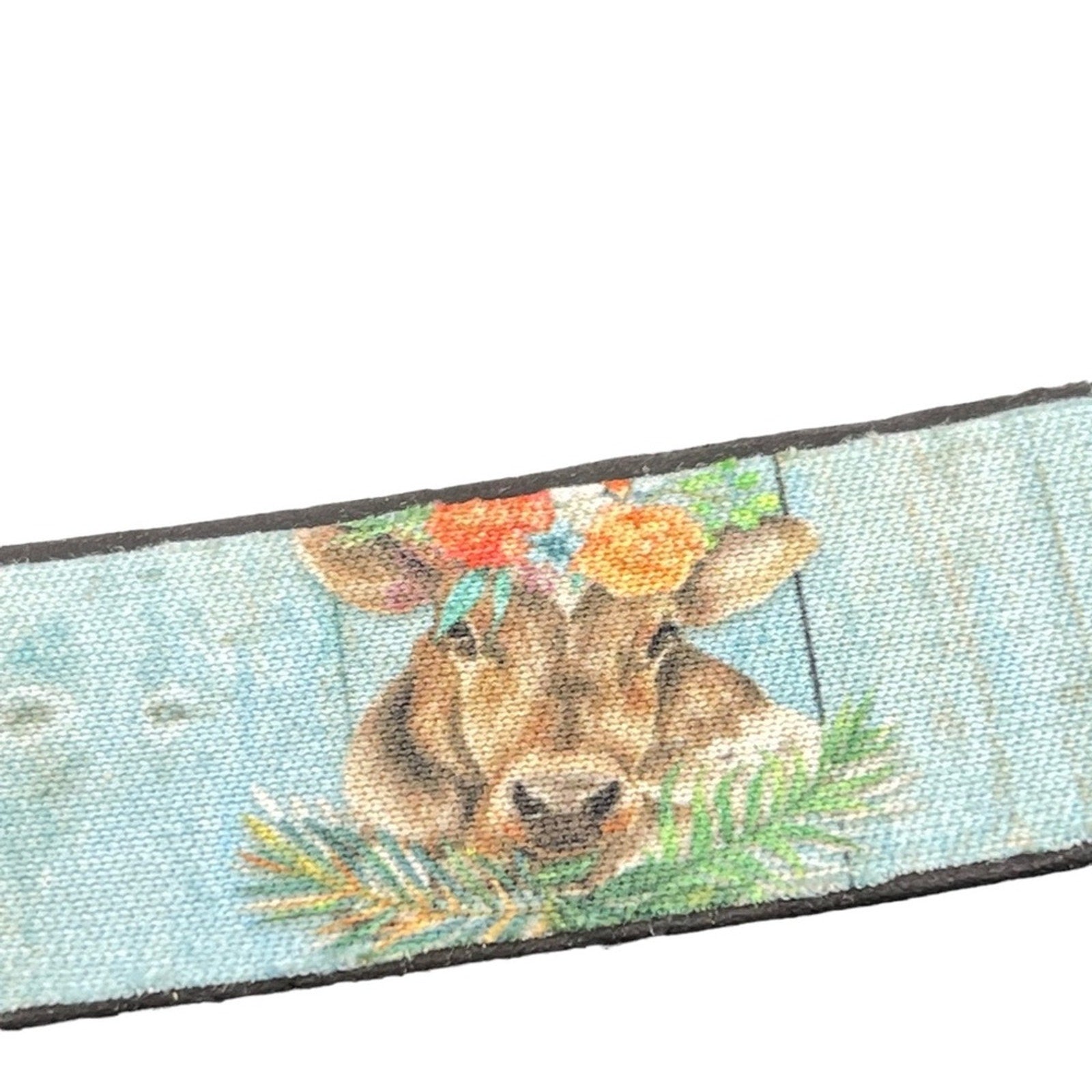 Teal Floral Farm Cow Keychain Lanyard