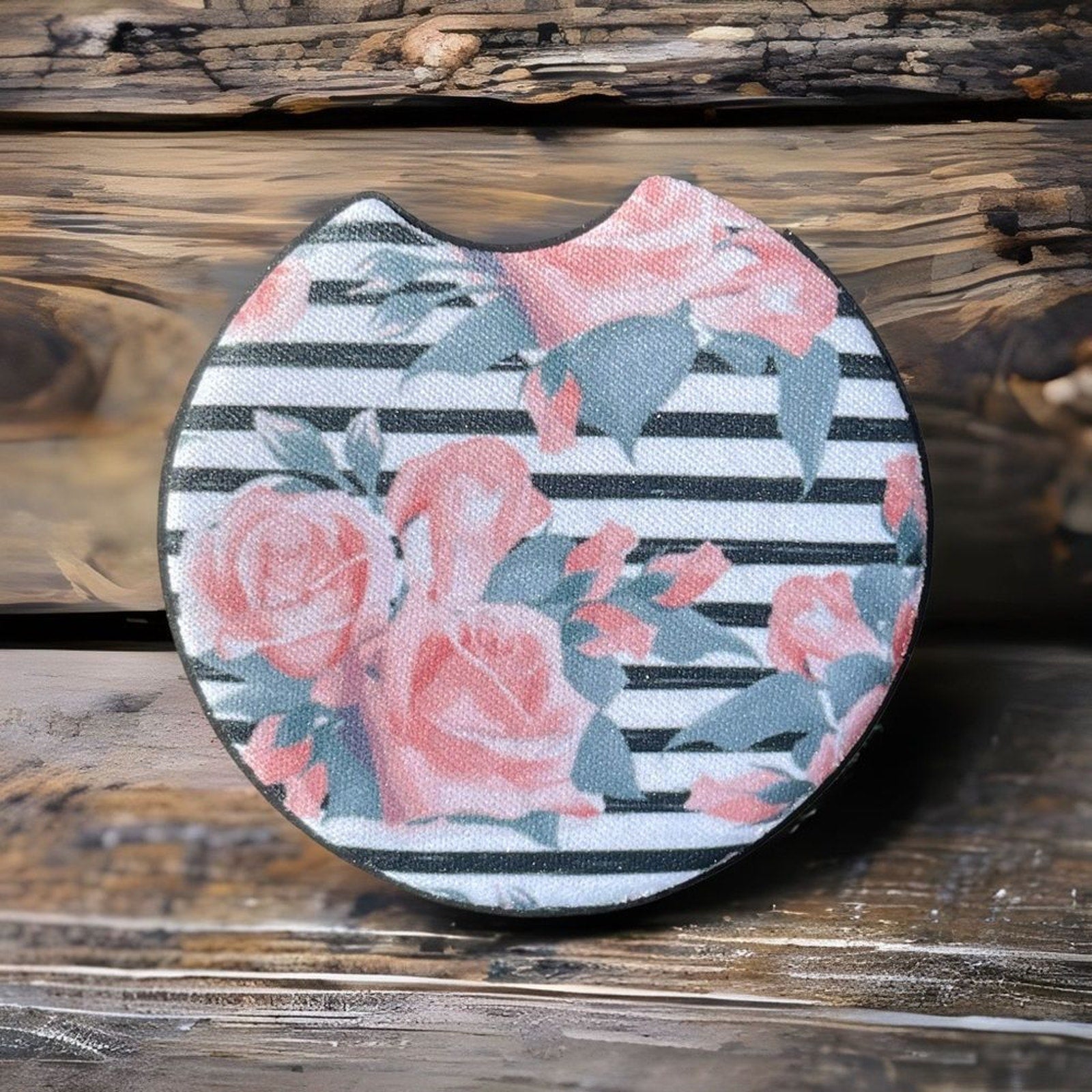 Striped Roses Car Coaster Set