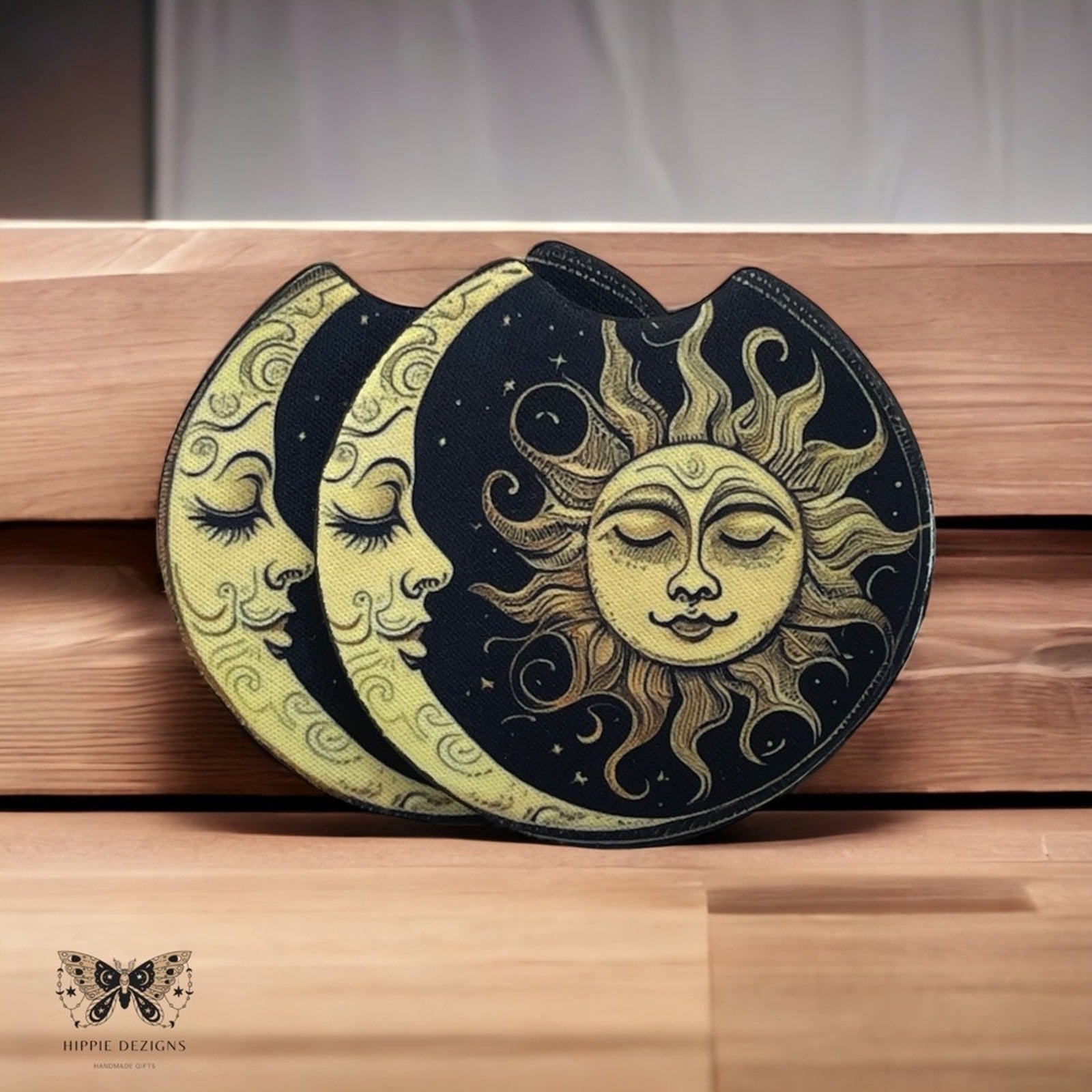 Boho Sun & Moon Car Coasters