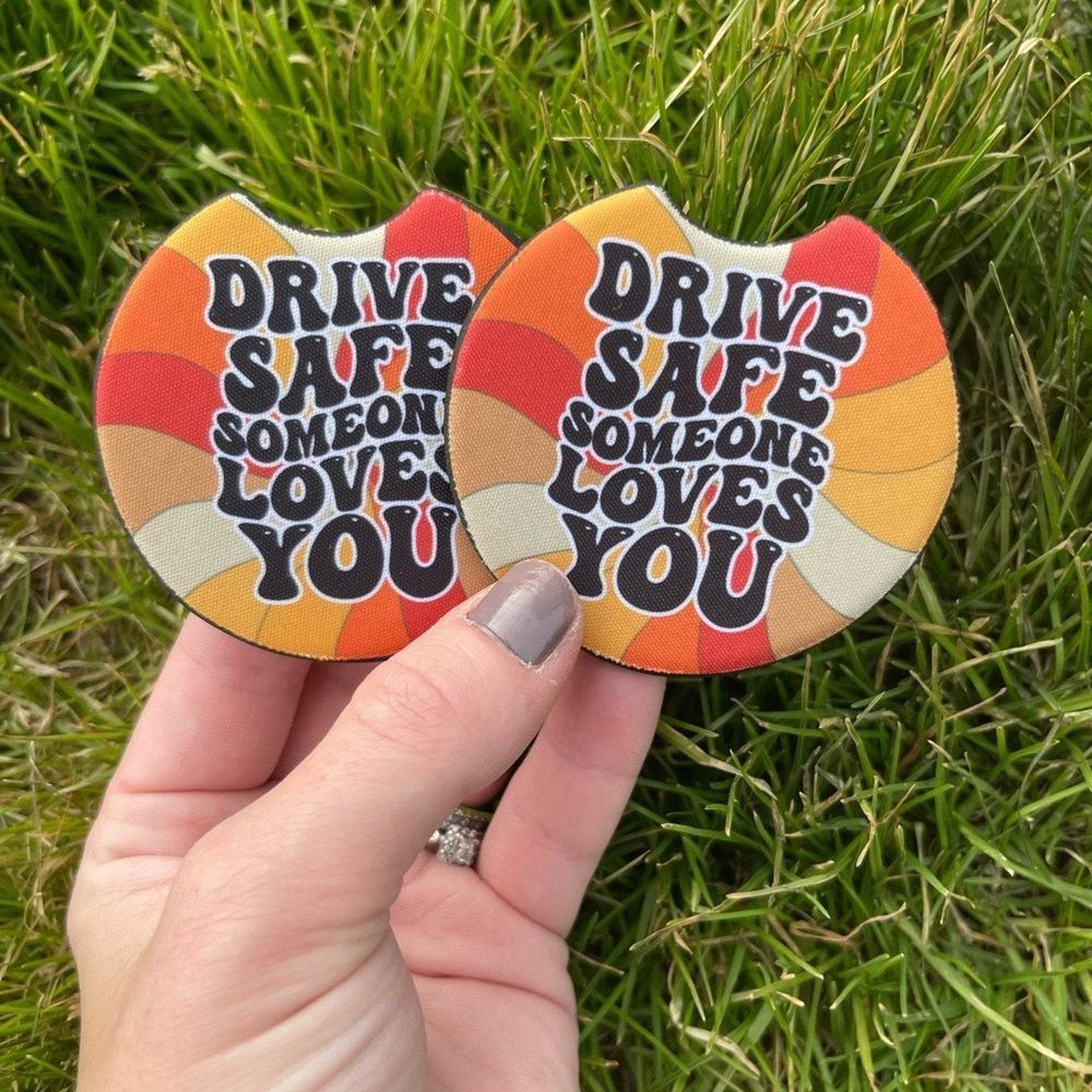 Boho Drive Safe Car Coaster & Keychain Set | Car Accessories | Car Decor