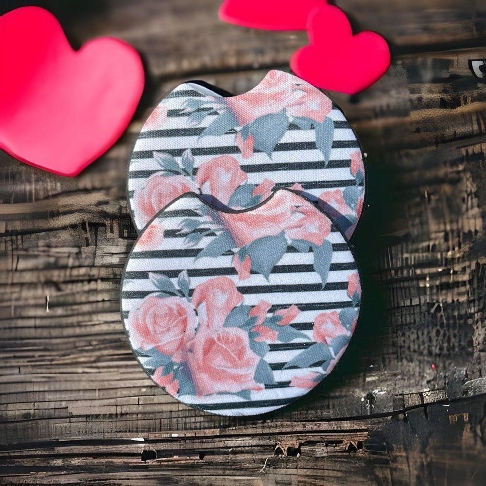 Striped Roses Car Coaster Set