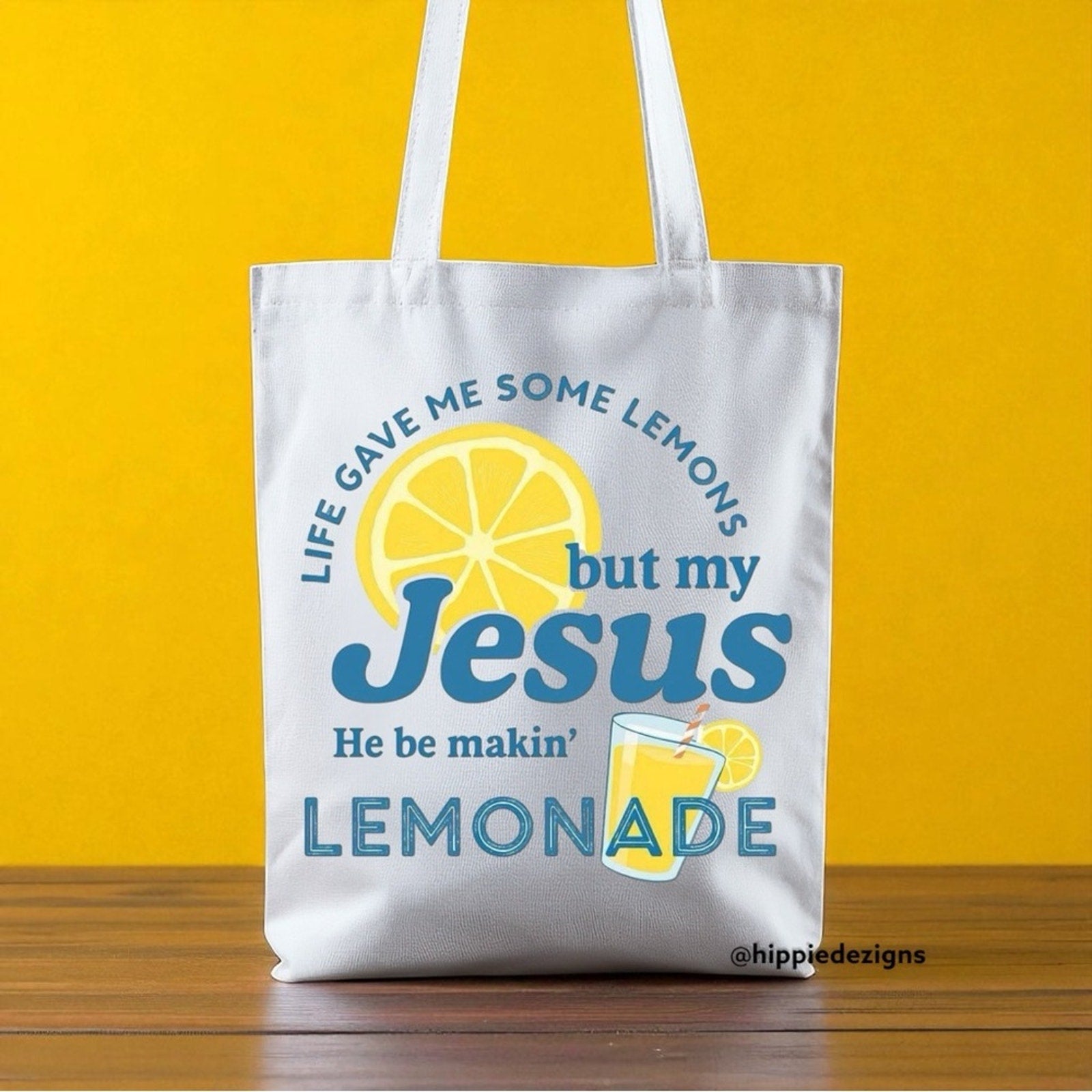 White Tote Bag with Christian Lemonade Design