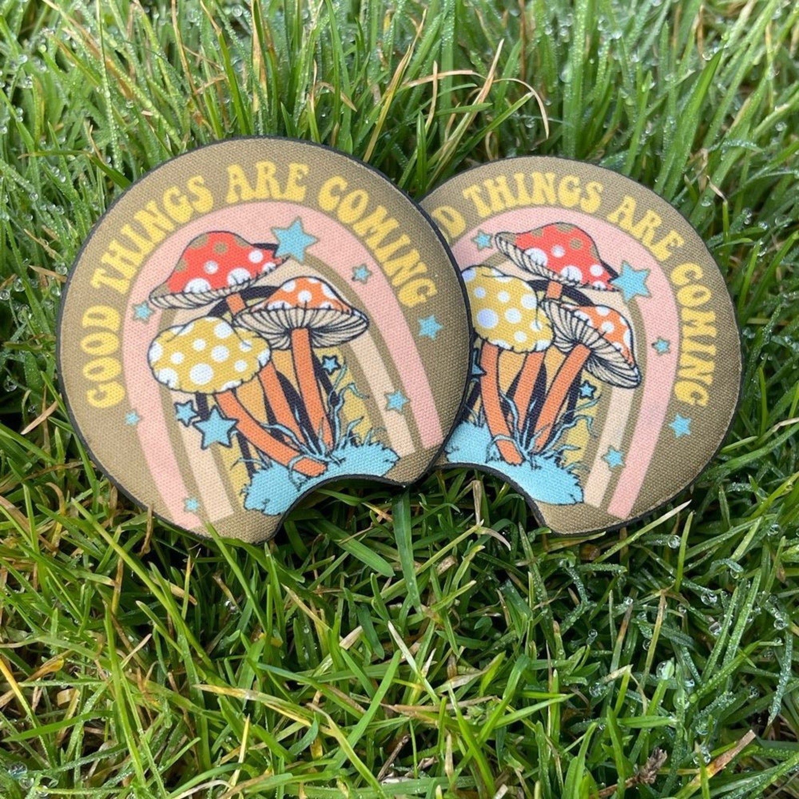 Good Things Are Coming Mushroom Car Coaster Set | Car Accessories