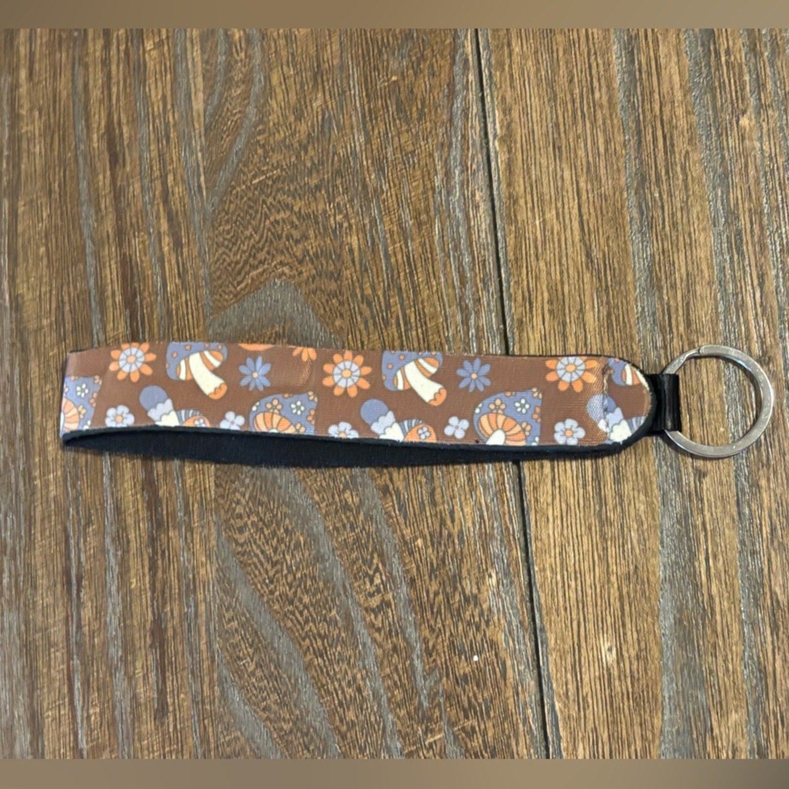 Brown Floral Mushroom Keychain Wristlet