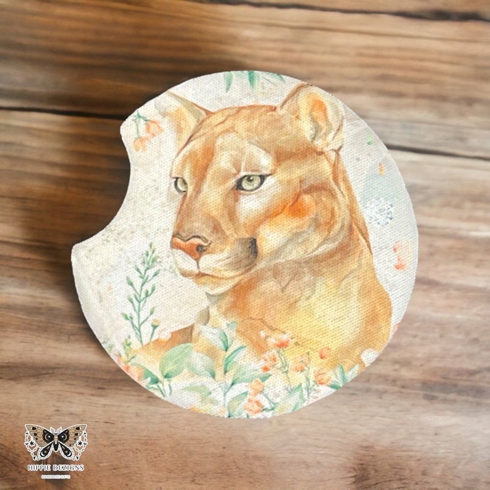 Floral Mountain Lion Car Coaster 2 Pack