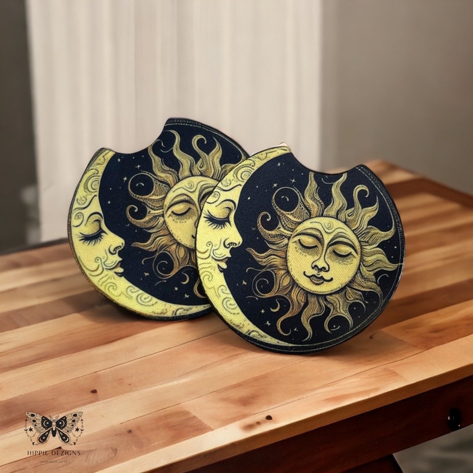 Boho Sun & Moon Car Coasters