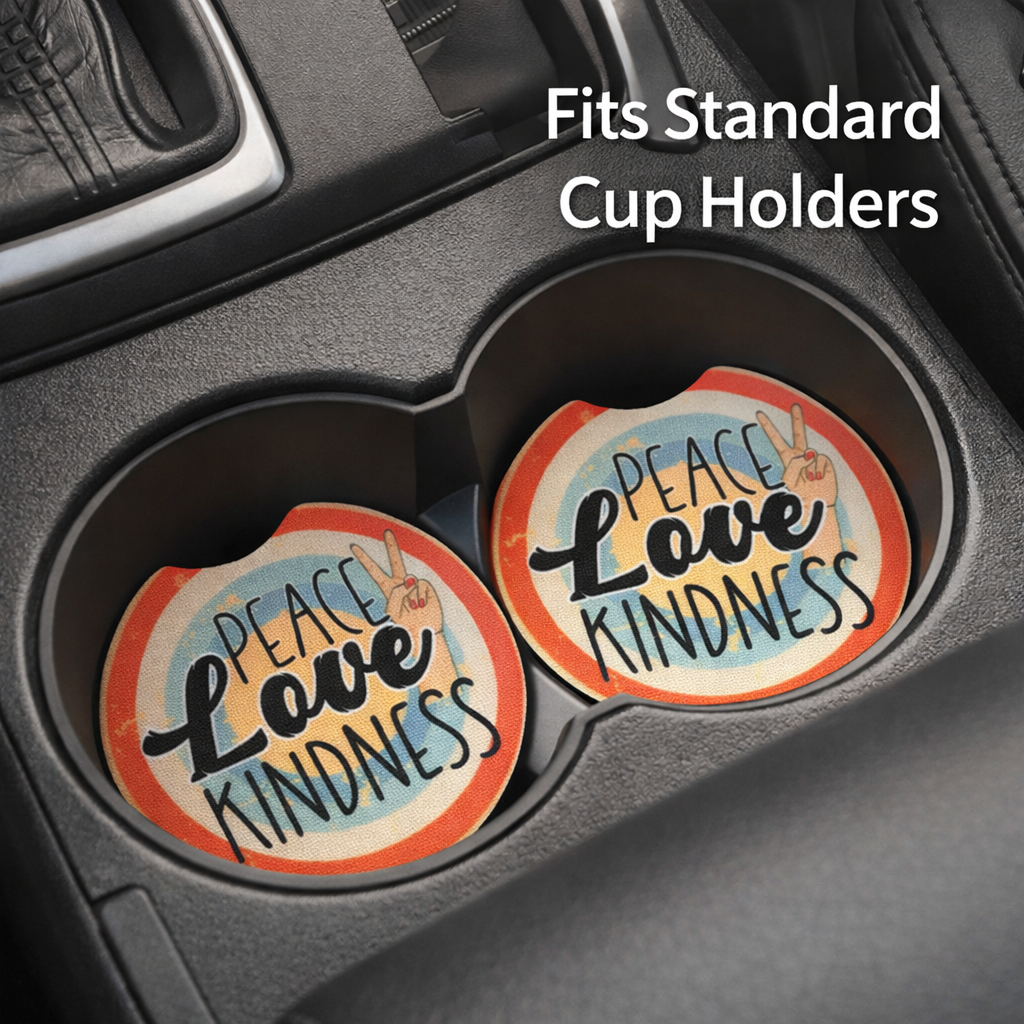 Peace Love & Kindness Car Coaster Set | Car Accessories