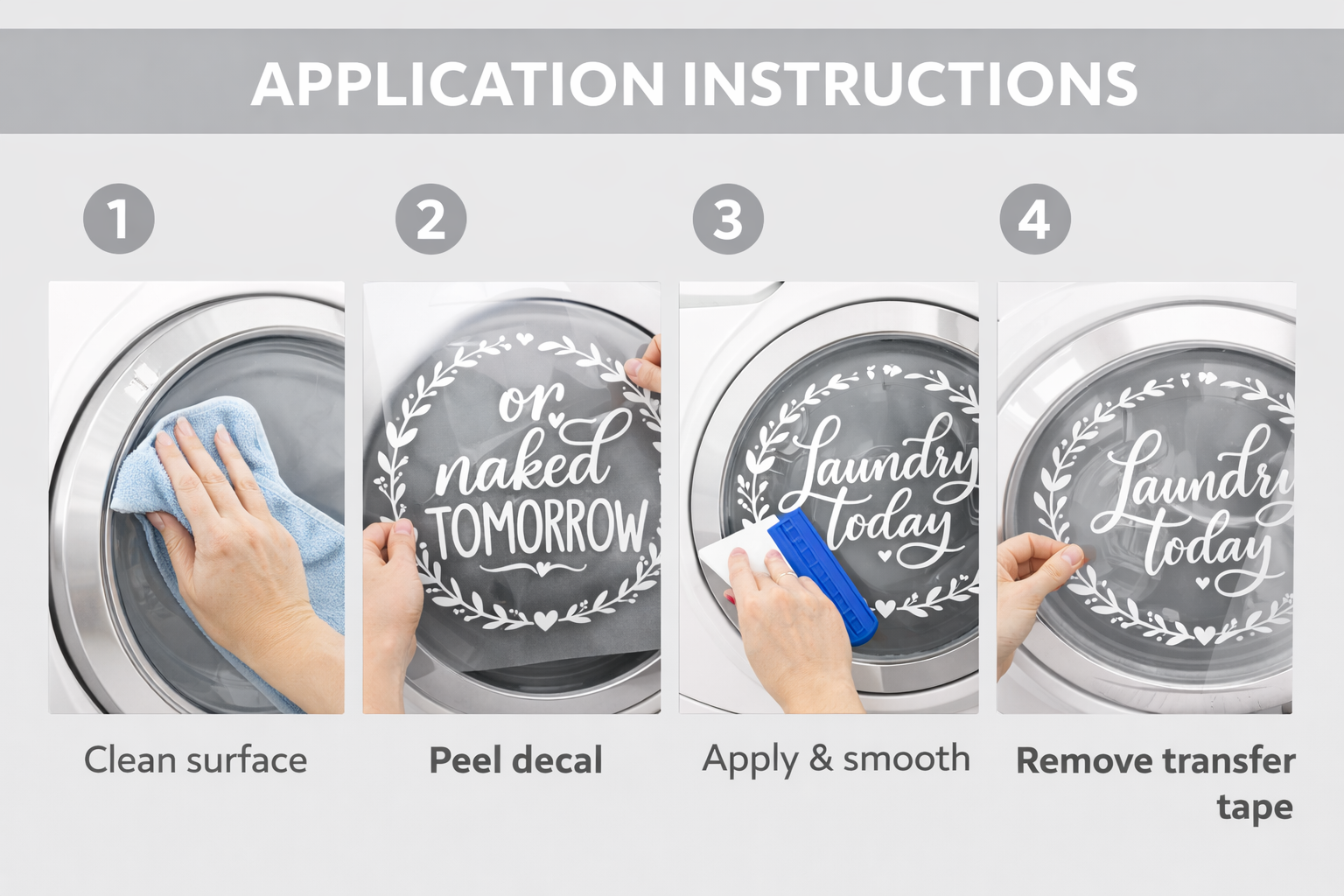 Laundry Room Washer Dryer Decals | “Laundry Today or Naked Tomorrow” Vinyl Washer Dryer Door Decal Set | Farmhouse Laundry Room Decor