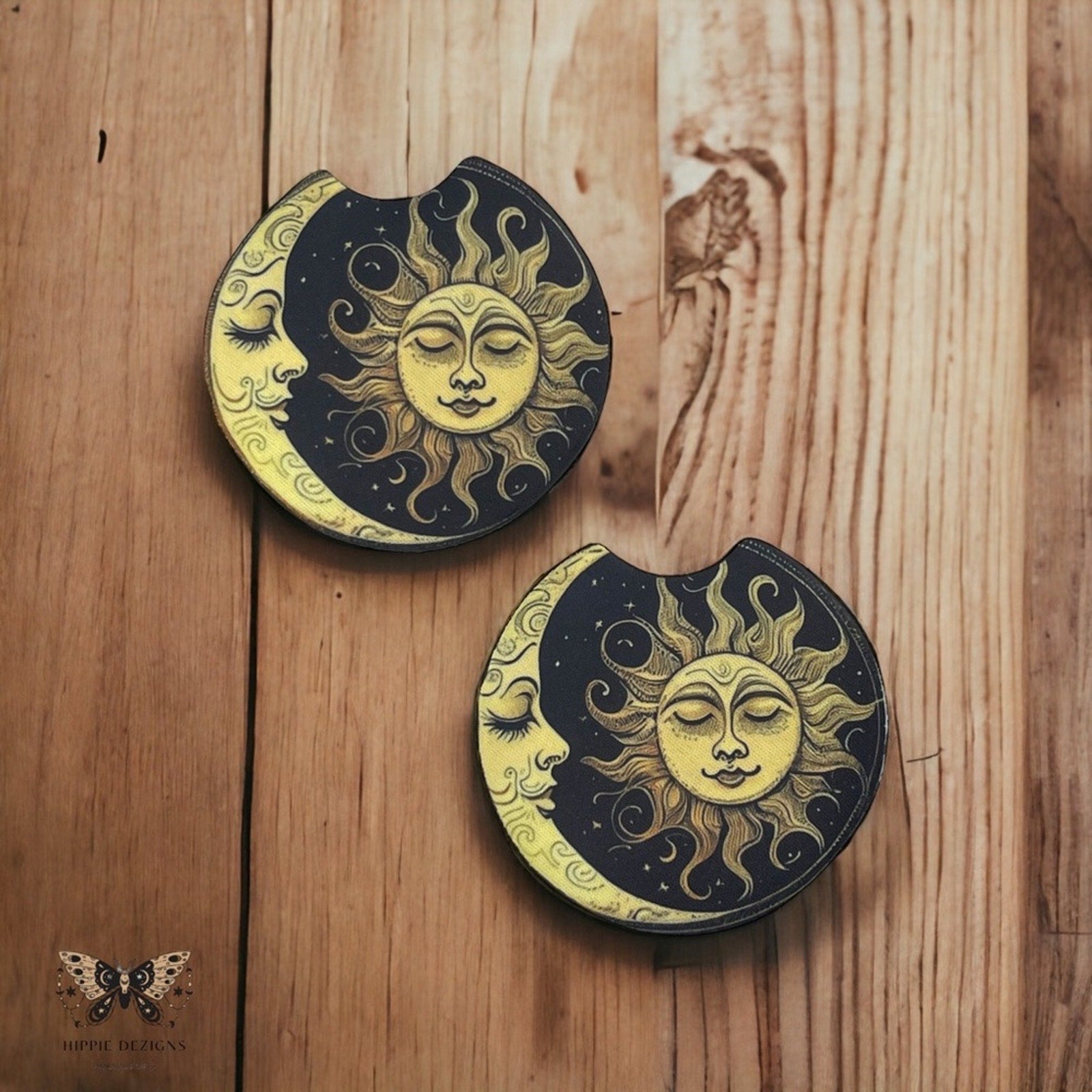 Boho Sun & Moon Car Coasters