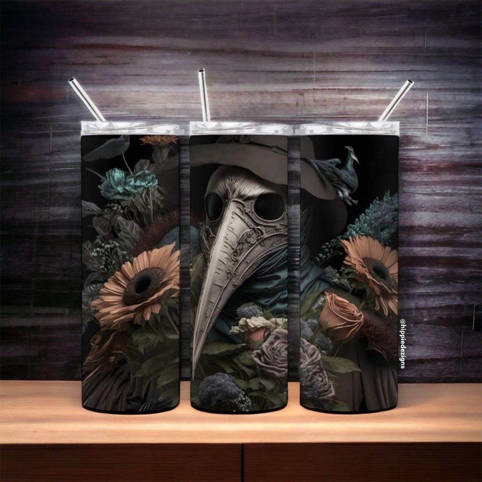 Floral Plague Doctor 20oz Tumbler With Lid & Straw
