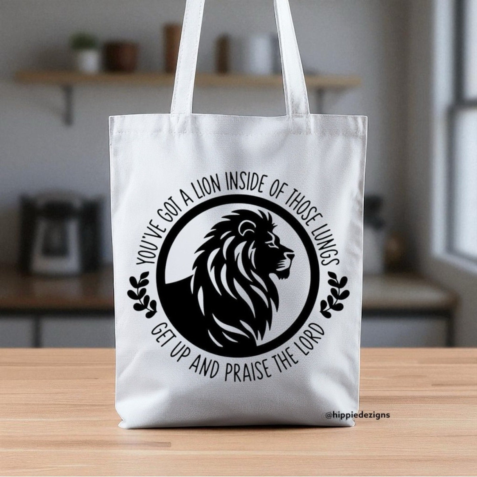 Christian Lion Handmade White Tote Bag with