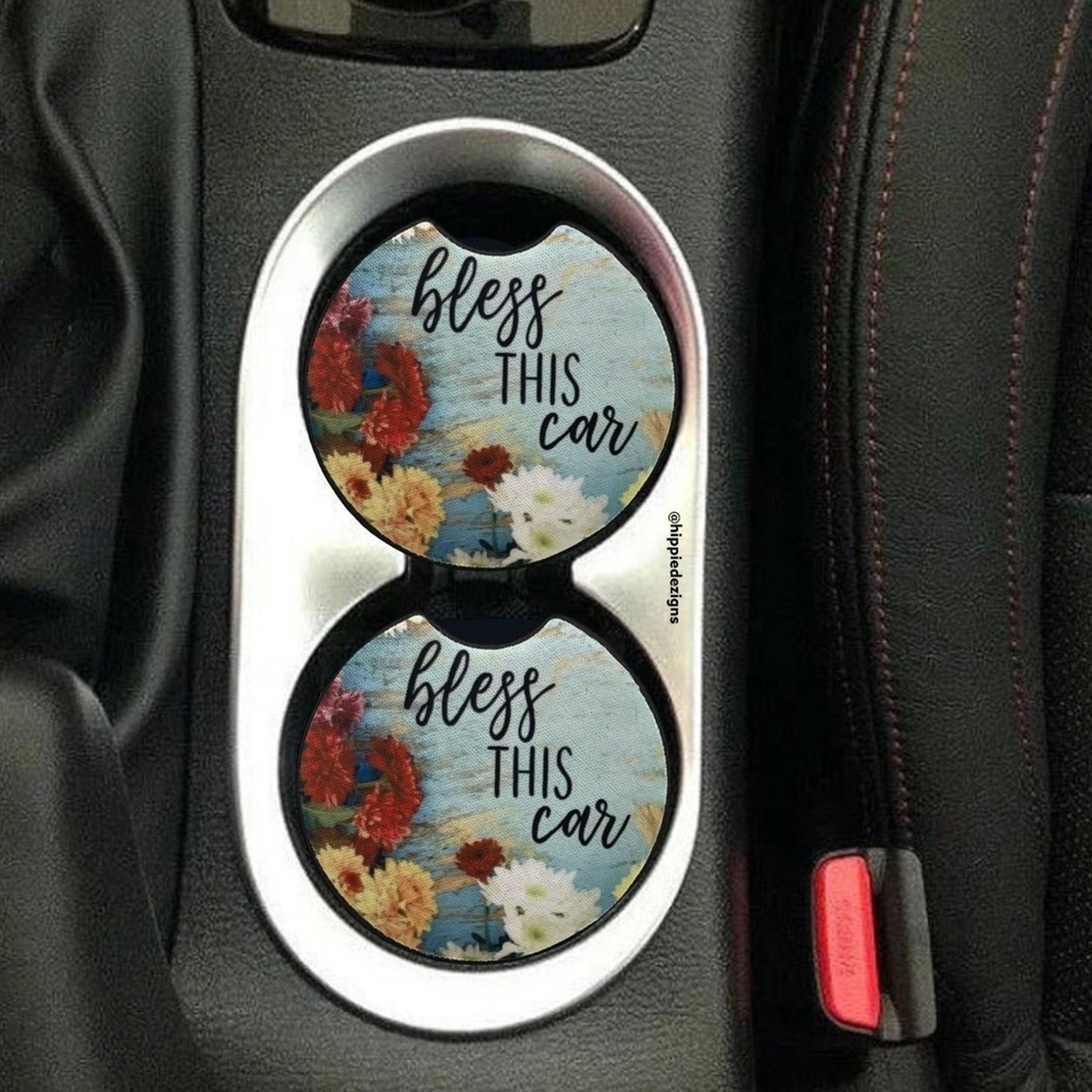 Bless This Car Floral Car Coaster 2 Pack | Car Accessories | Coasters
