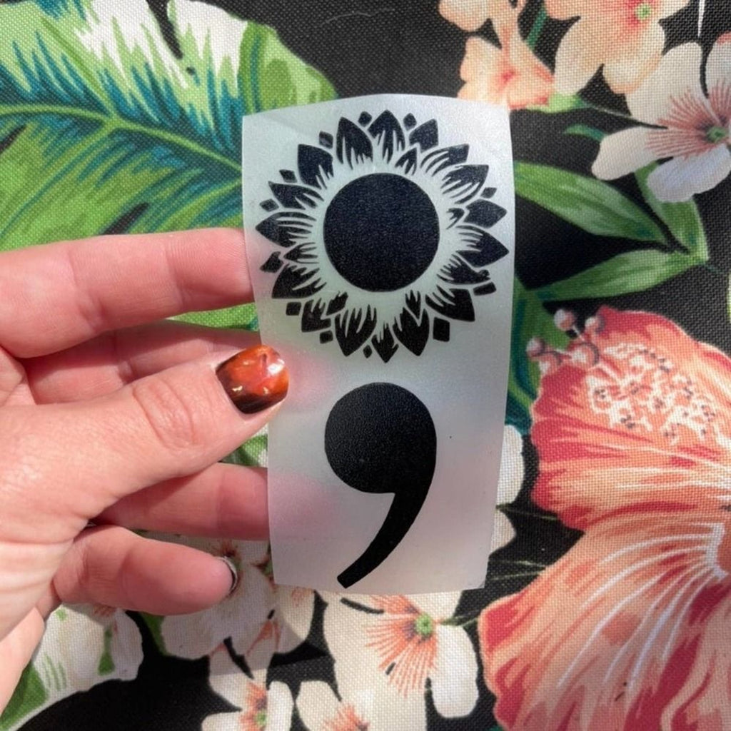 Sunflower Semicolon Vinyl Decal | Mental Health Decal | Laptop Decal