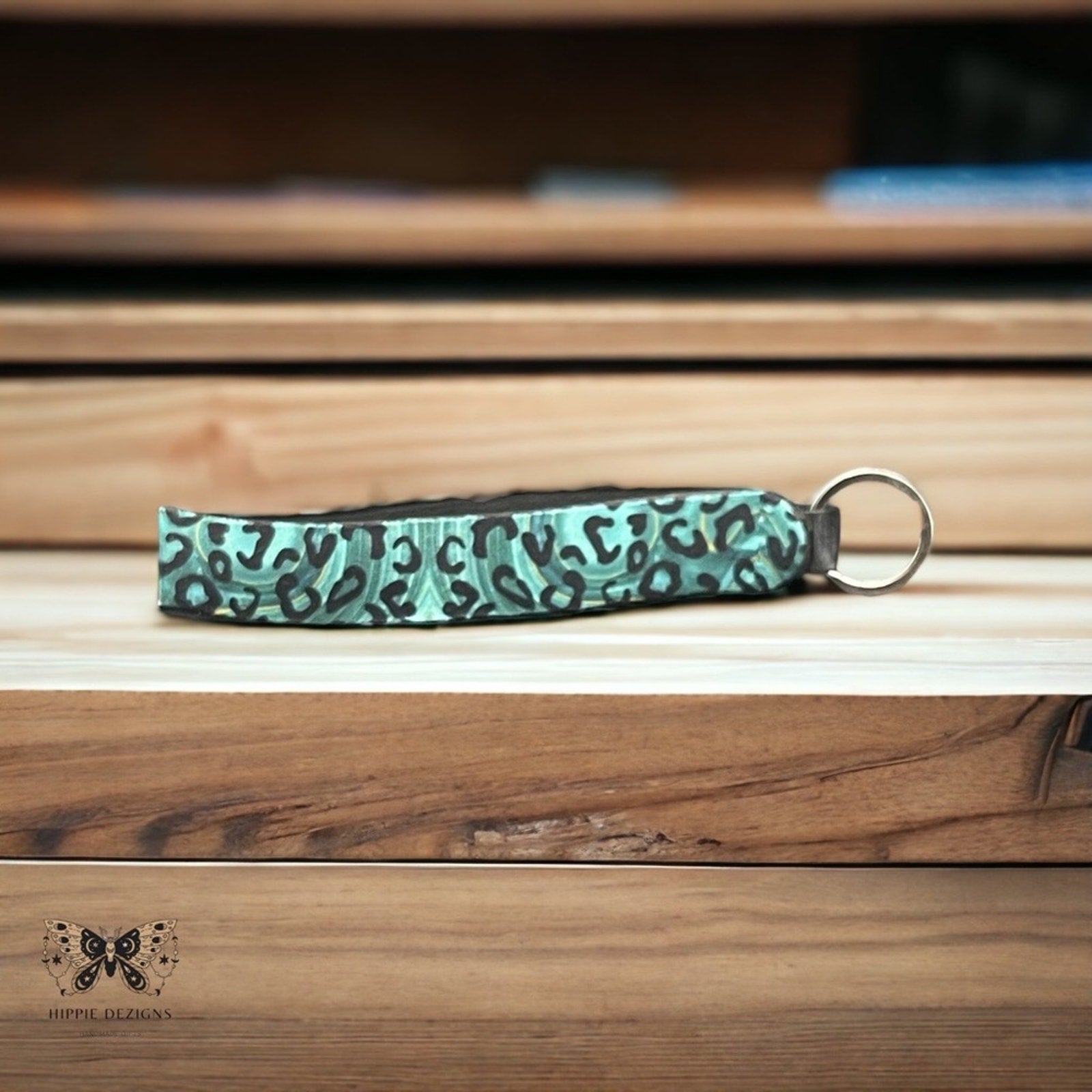 Teal Animal Print Lanyard Keychain