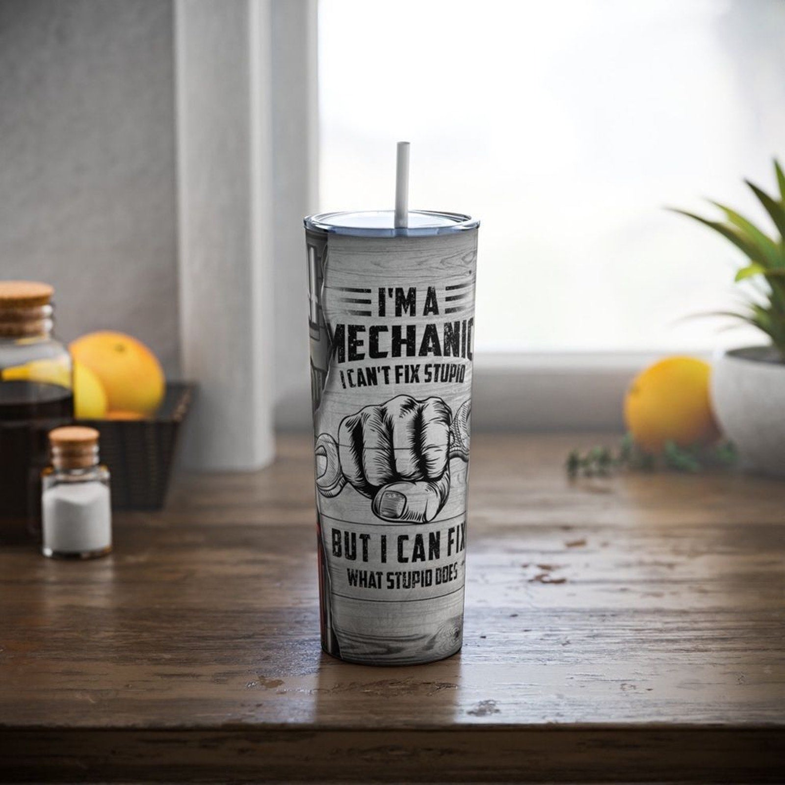 Mechanic 20oz Steel Tumbler With Lid & Straw