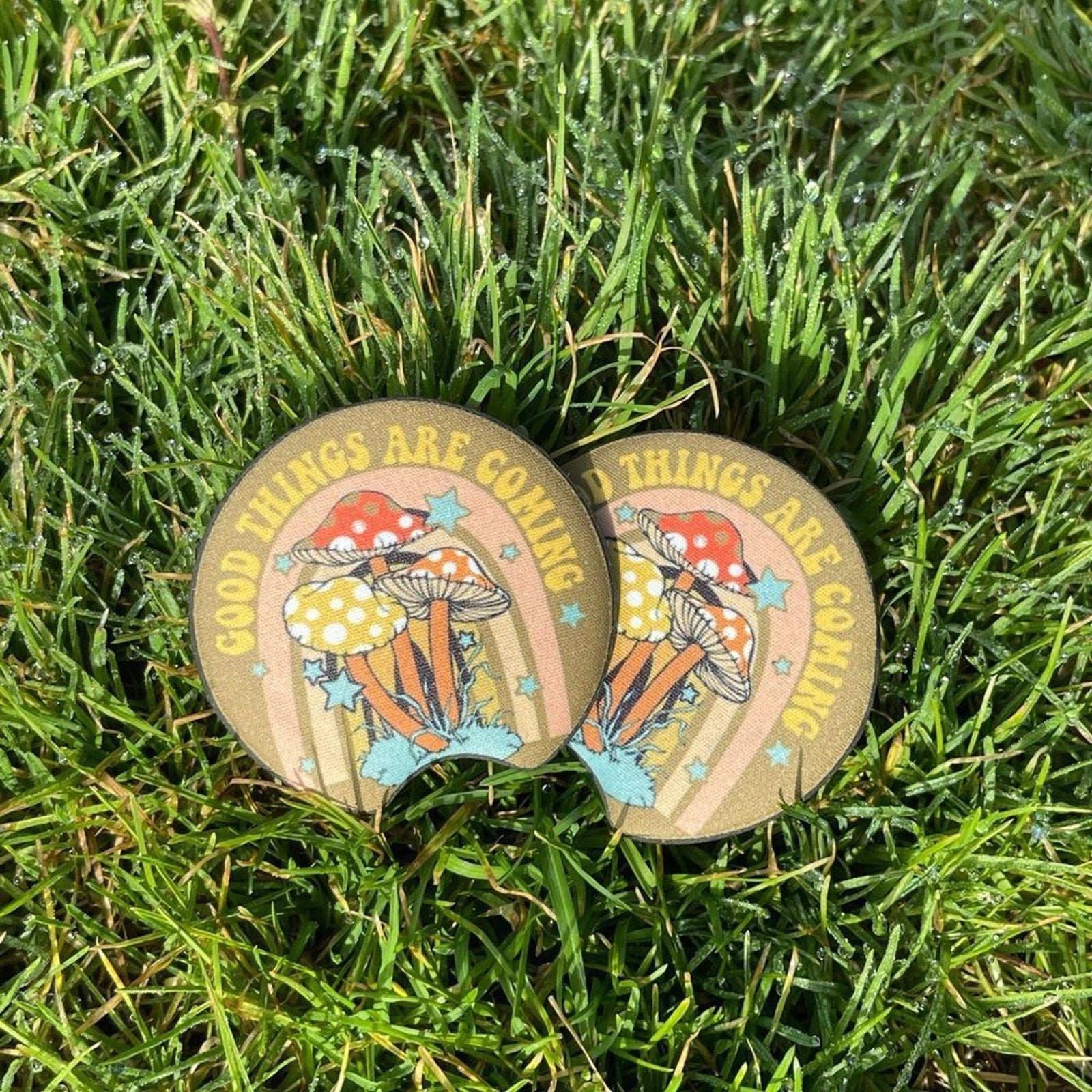 Good Things Are Coming Mushroom Car Coaster Set | Car Accessories