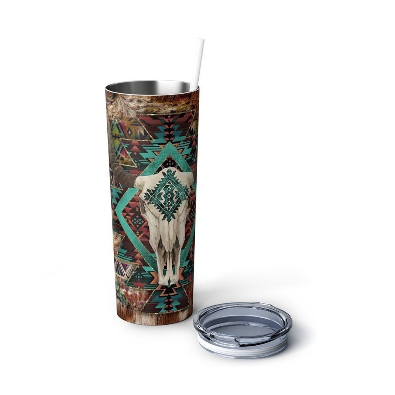 Boho Rams Head 20oz Steel Tumbler With Lid & Straw