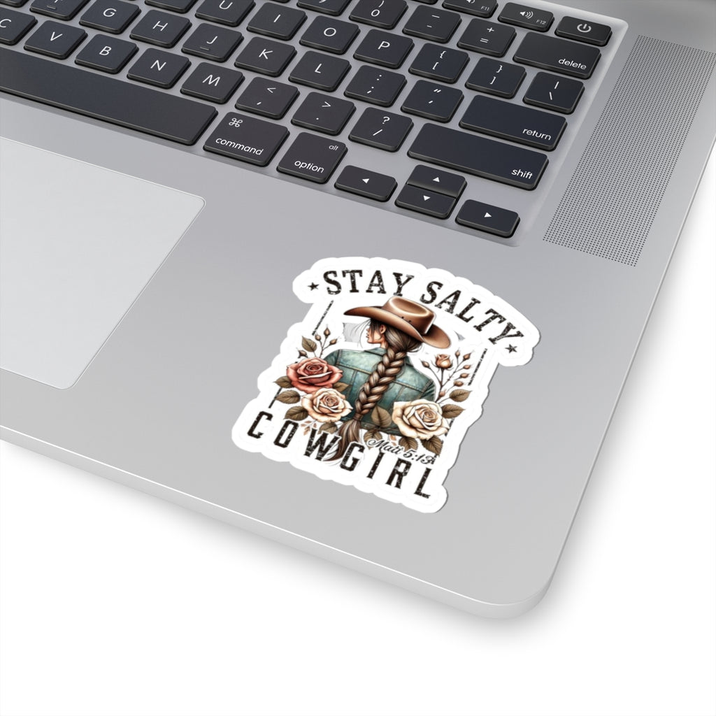 Stay Salty Cowgirl Kiss-Cut Sticker — Western Floral Cowgirl Laptop Decal