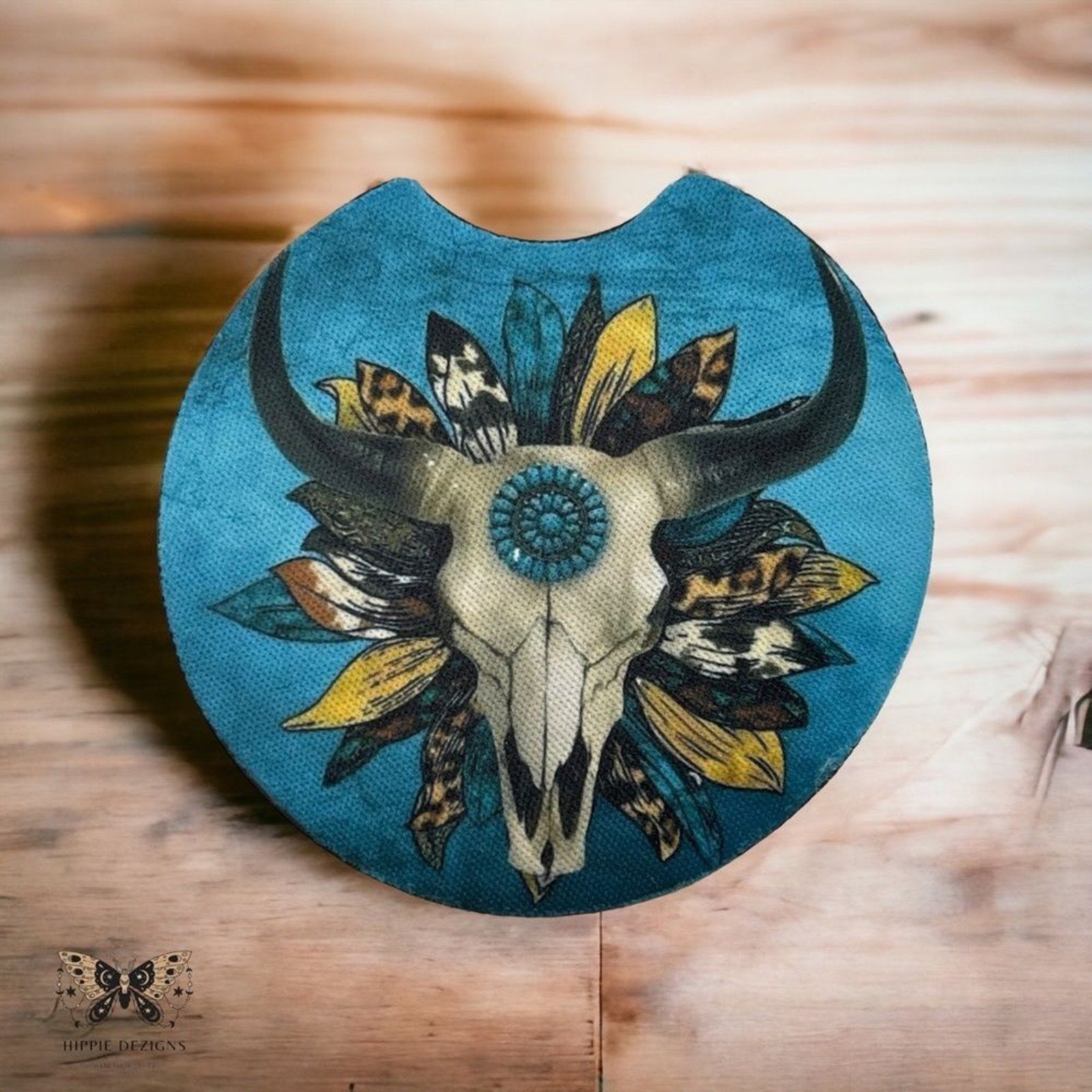 Turquoise Rams Head Car Coaster Set