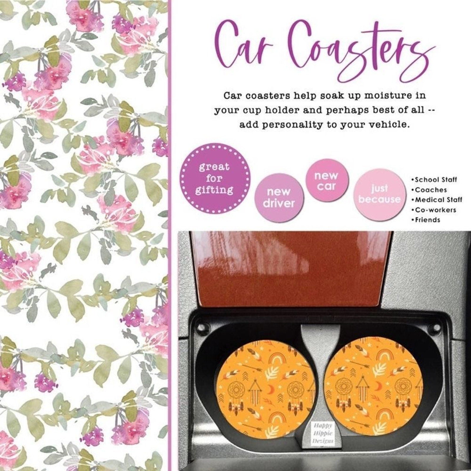 Boho Car Coaster | Coaster Set | Boho Coaster Set