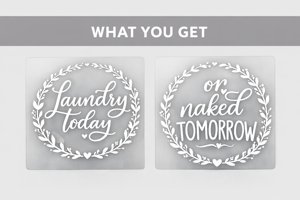 Laundry Room Washer Dryer Decals | “Laundry Today or Naked Tomorrow” Vinyl Washer Dryer Door Decal Set | Farmhouse Laundry Room Decor