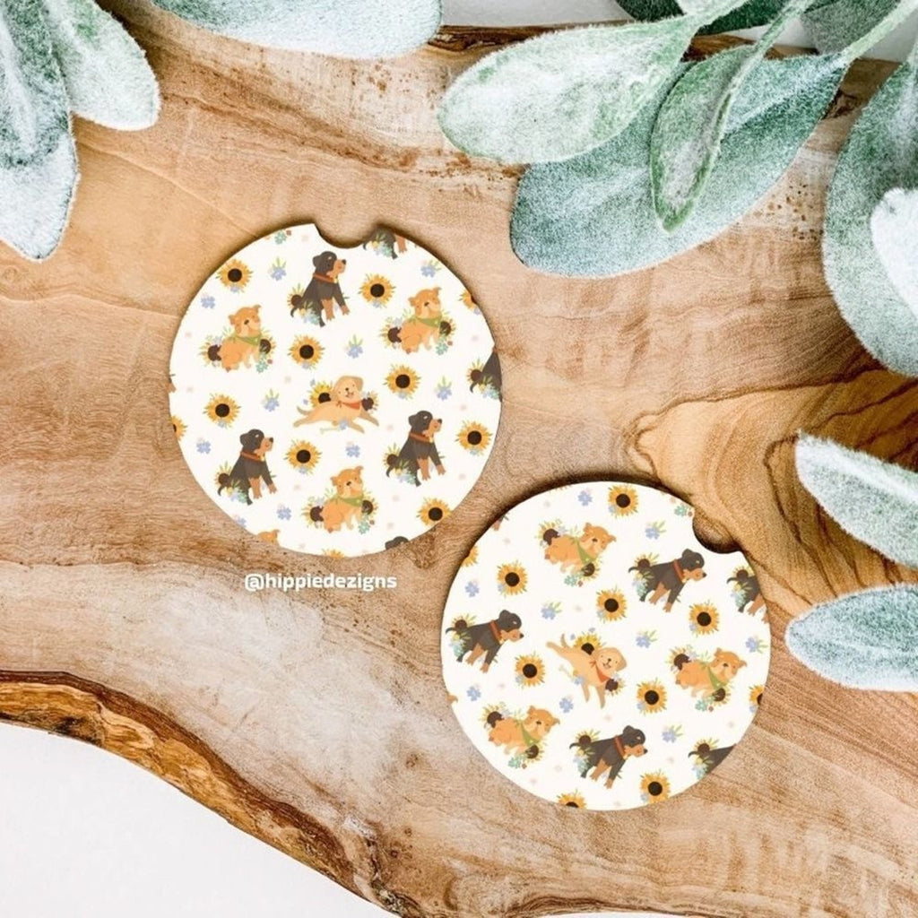 Floral Dog Lover Car Coaster Set | Dog Coaster Set | Dog Car Accessories