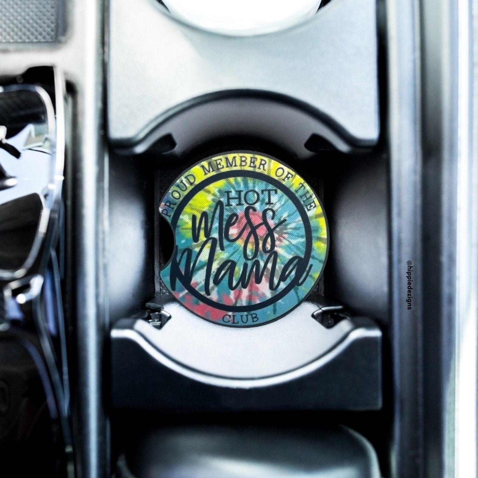 Tie Dye Hot Mess Mama Car Coaster 2 Pack