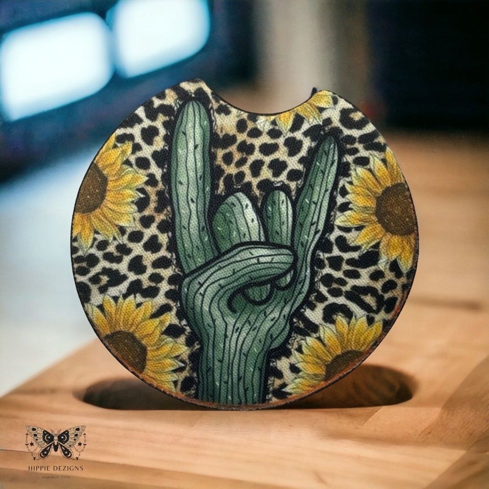 Cactus Sunflower Car Coaster Set | Car Accessories