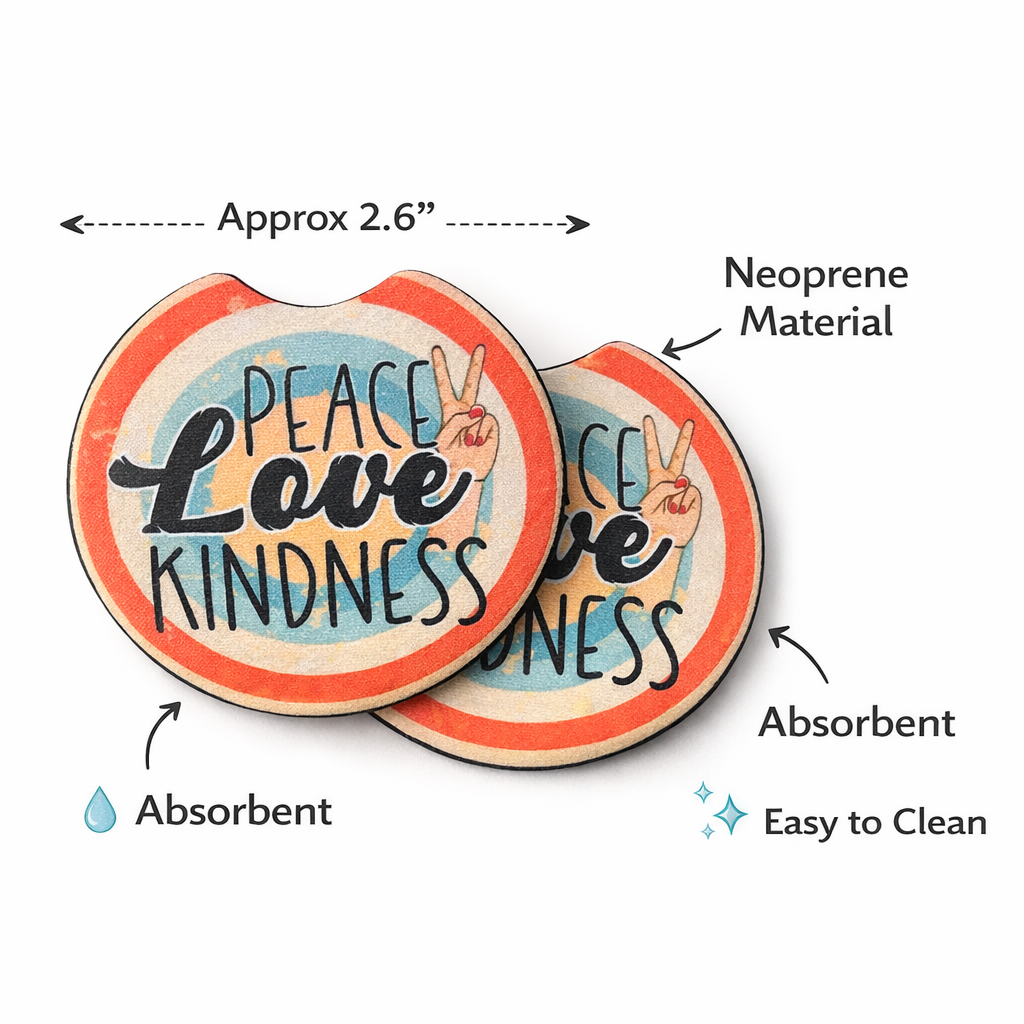Peace Love & Kindness Car Coaster Set | Car Accessories