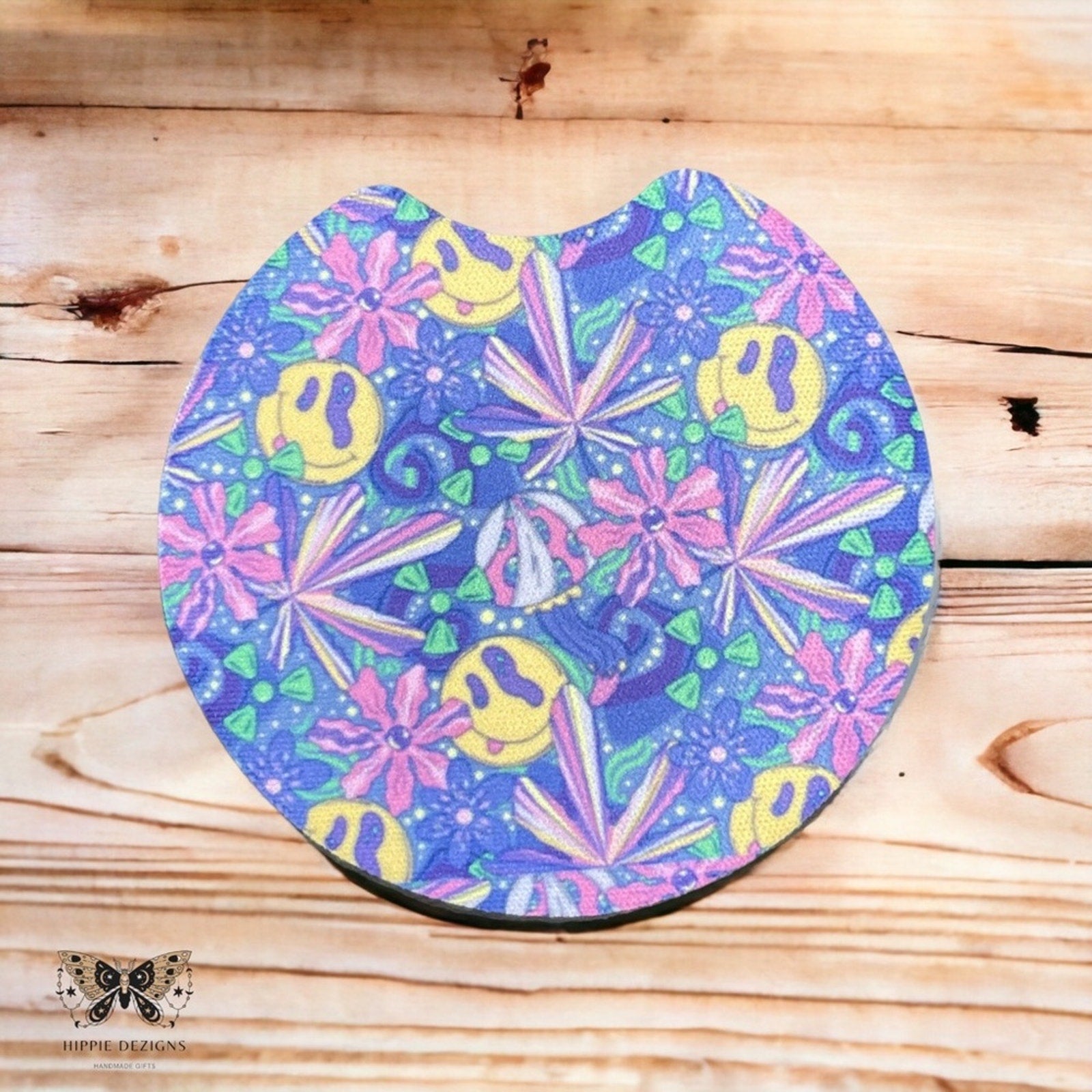 Trippy Smiley Face Car Accessories | Trippy Car Coaster Set |