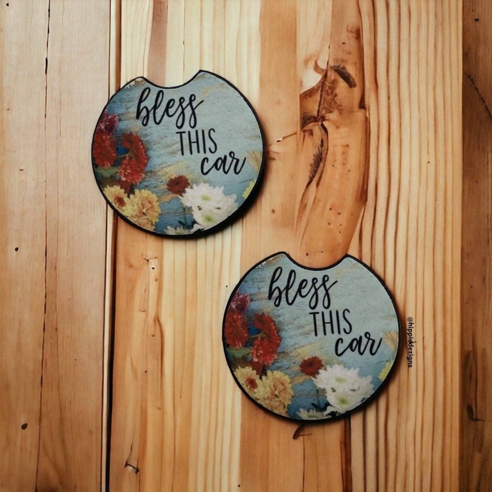 Bless This Car Floral Car Coaster 2 Pack | Car Accessories | Coasters