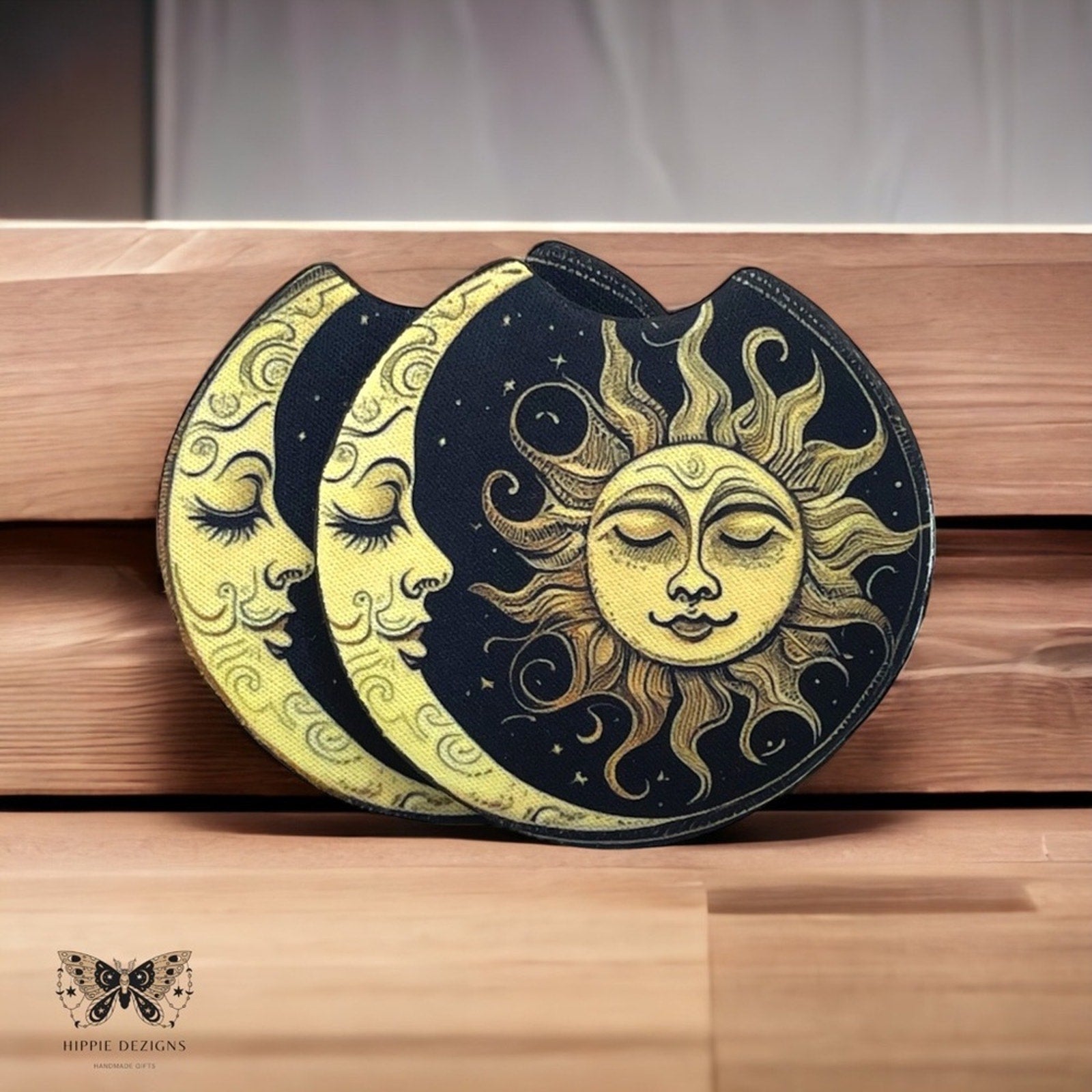 Boho Sun & Moon Car Coasters