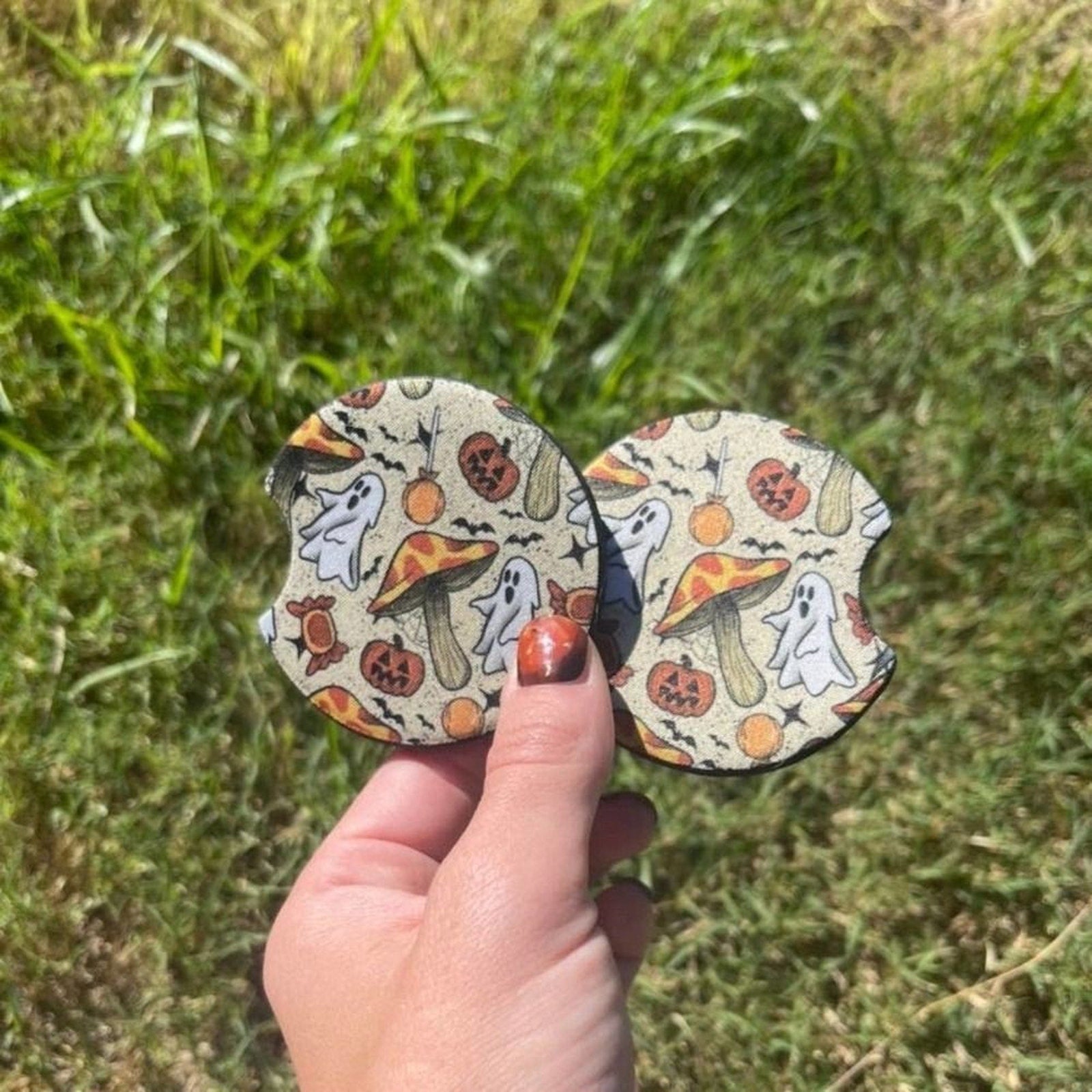 Ghost & Mushroom Halloween Car Coaster Set | Halloween Car Accessories