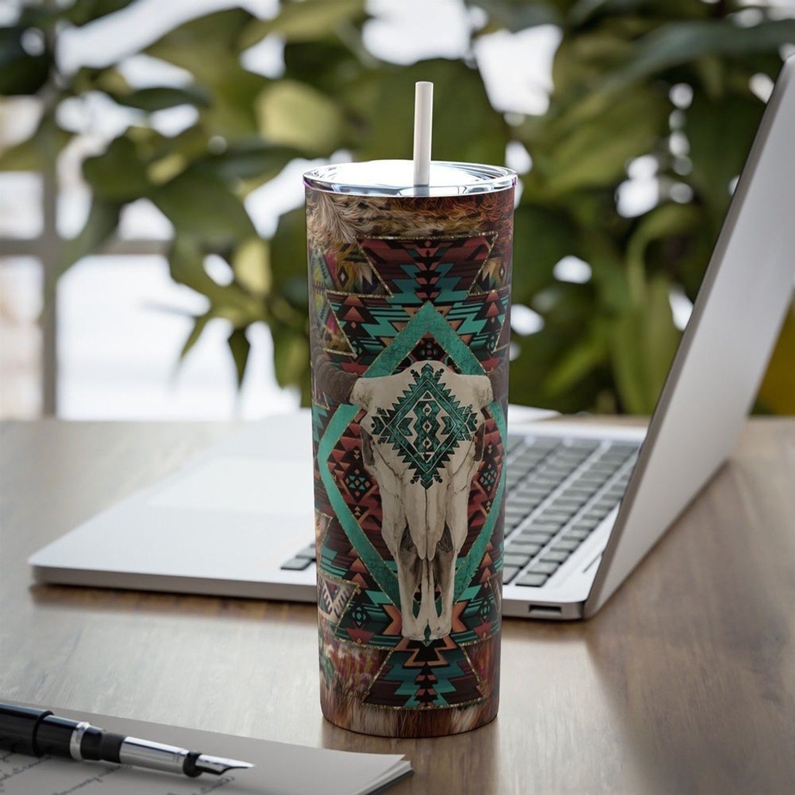 Boho Rams Head 20oz Steel Tumbler With Lid & Straw