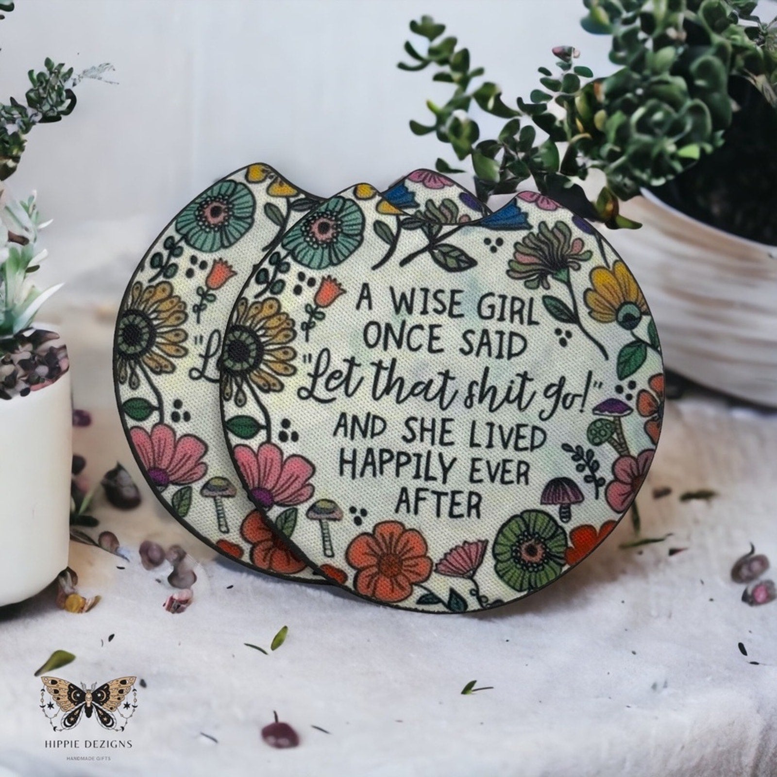 A Wise Girl Floral Car Coaster Set | Car Accessories