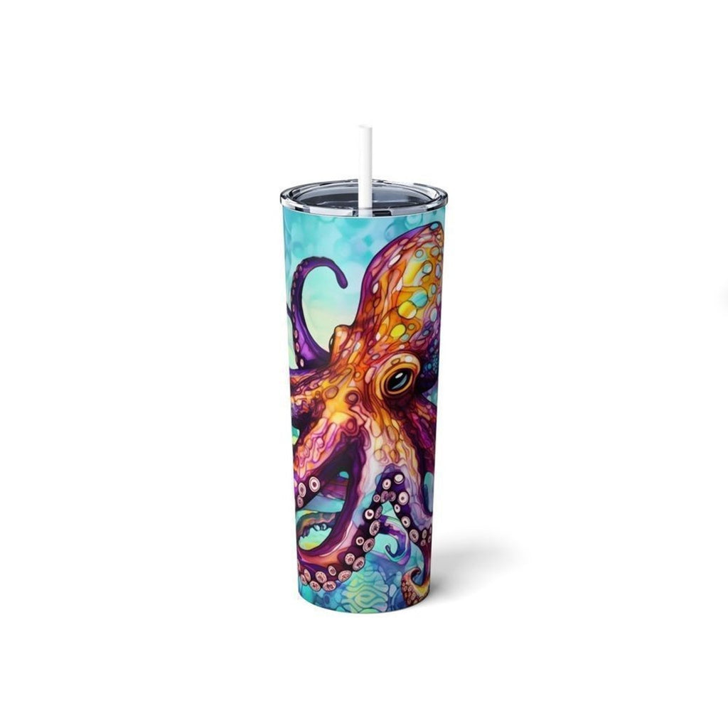 Colorful Octopus 20oz Straight Tumbler- Ocean Art Stainless Steel Cup with Metal Straw
