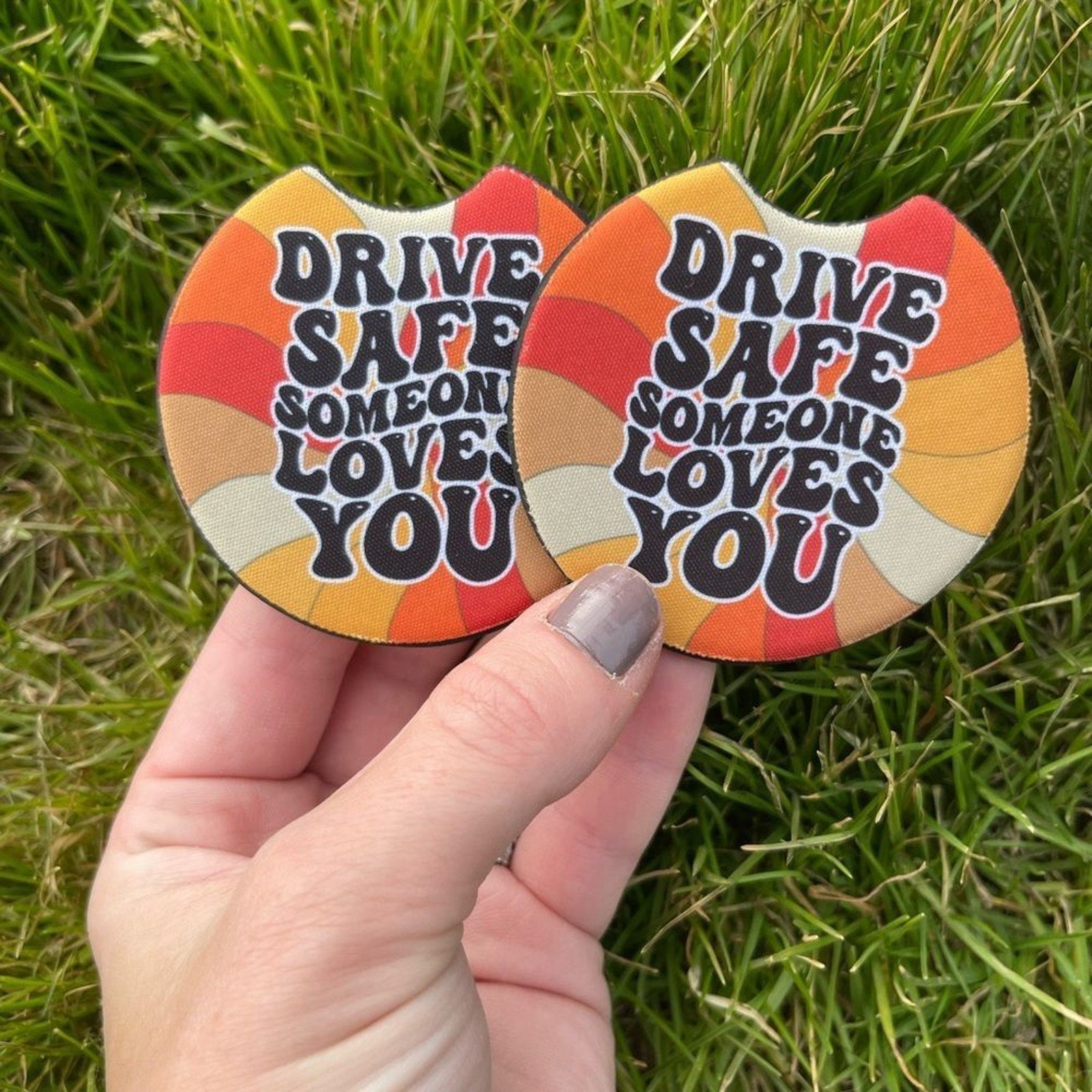 Boho Drive Safe Car Coaster & Keychain Set | Car Accessories | Car Decor