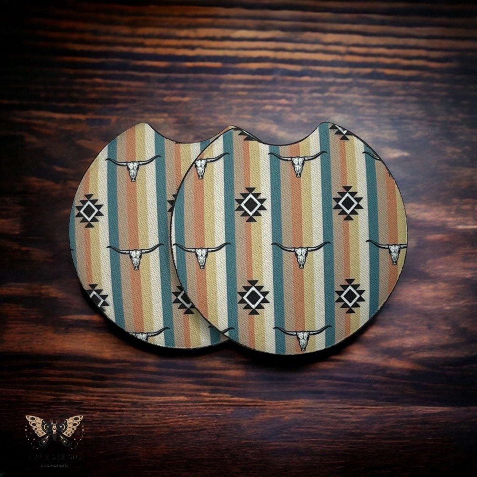 Striped Western Car Coaster Set | Car Accessories