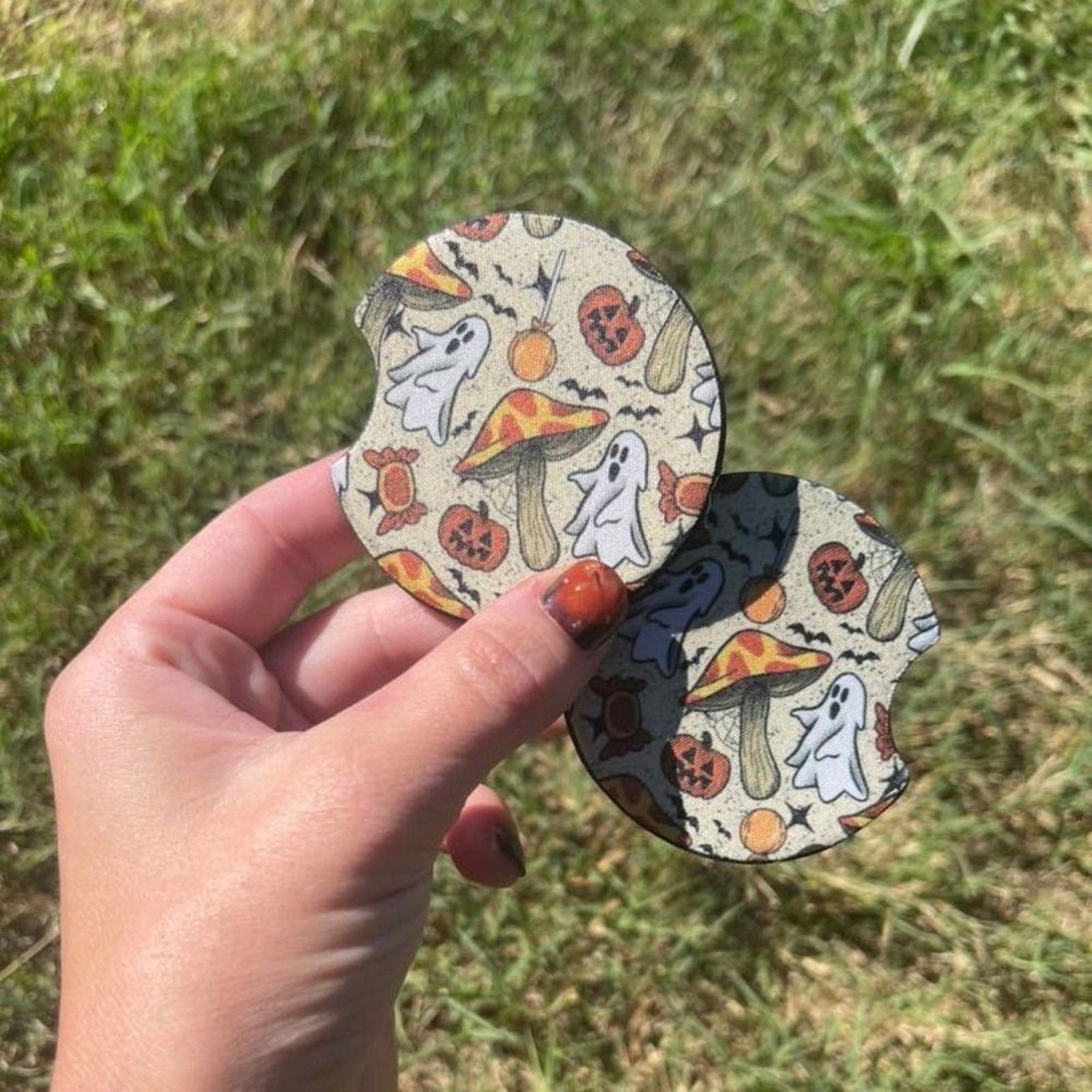 Ghost & Mushroom Halloween Car Coaster Set | Halloween Car Accessories