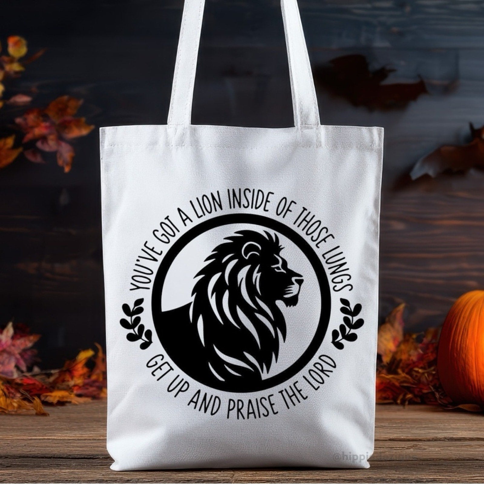 Christian Lion Handmade White Tote Bag with