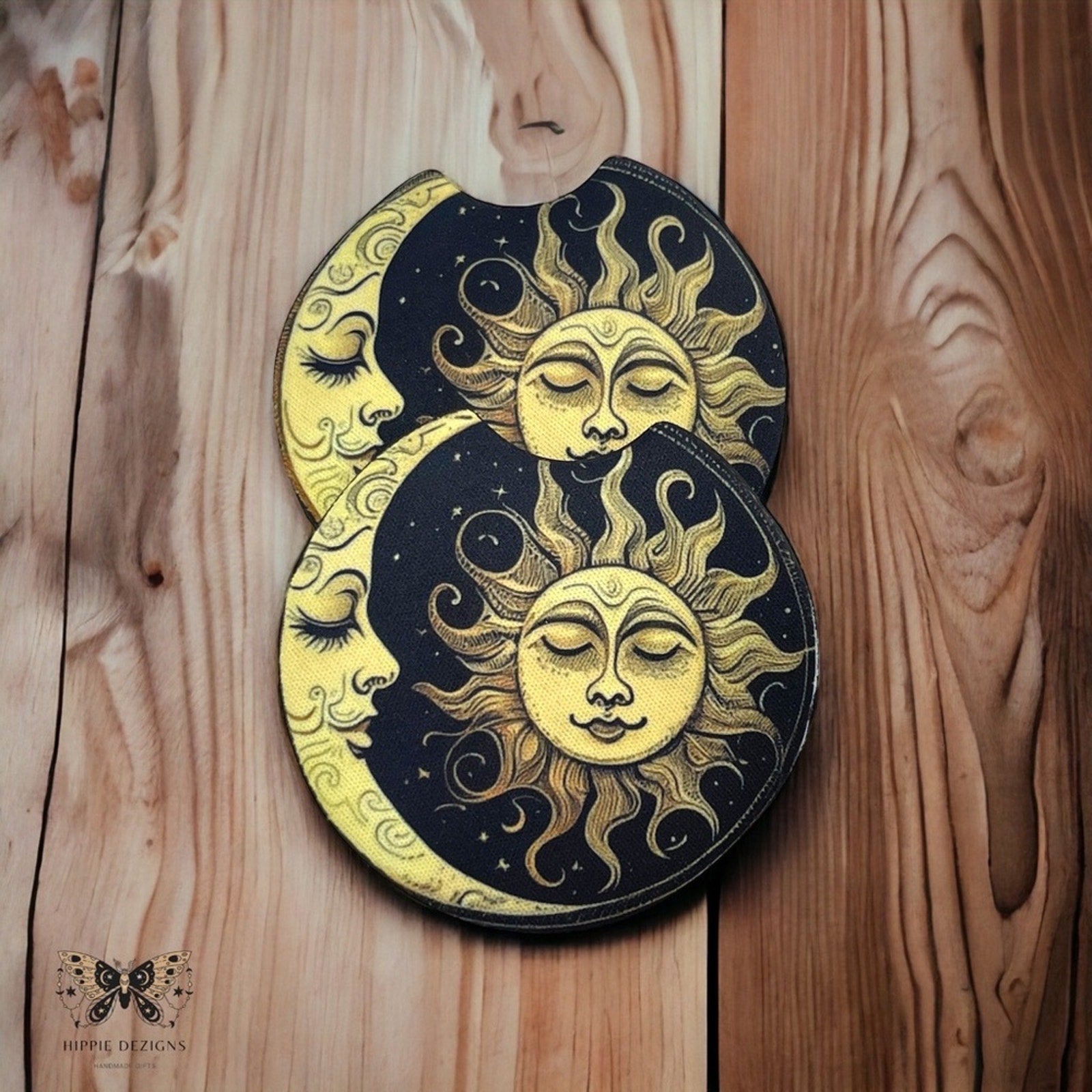 Boho Sun & Moon Car Coasters