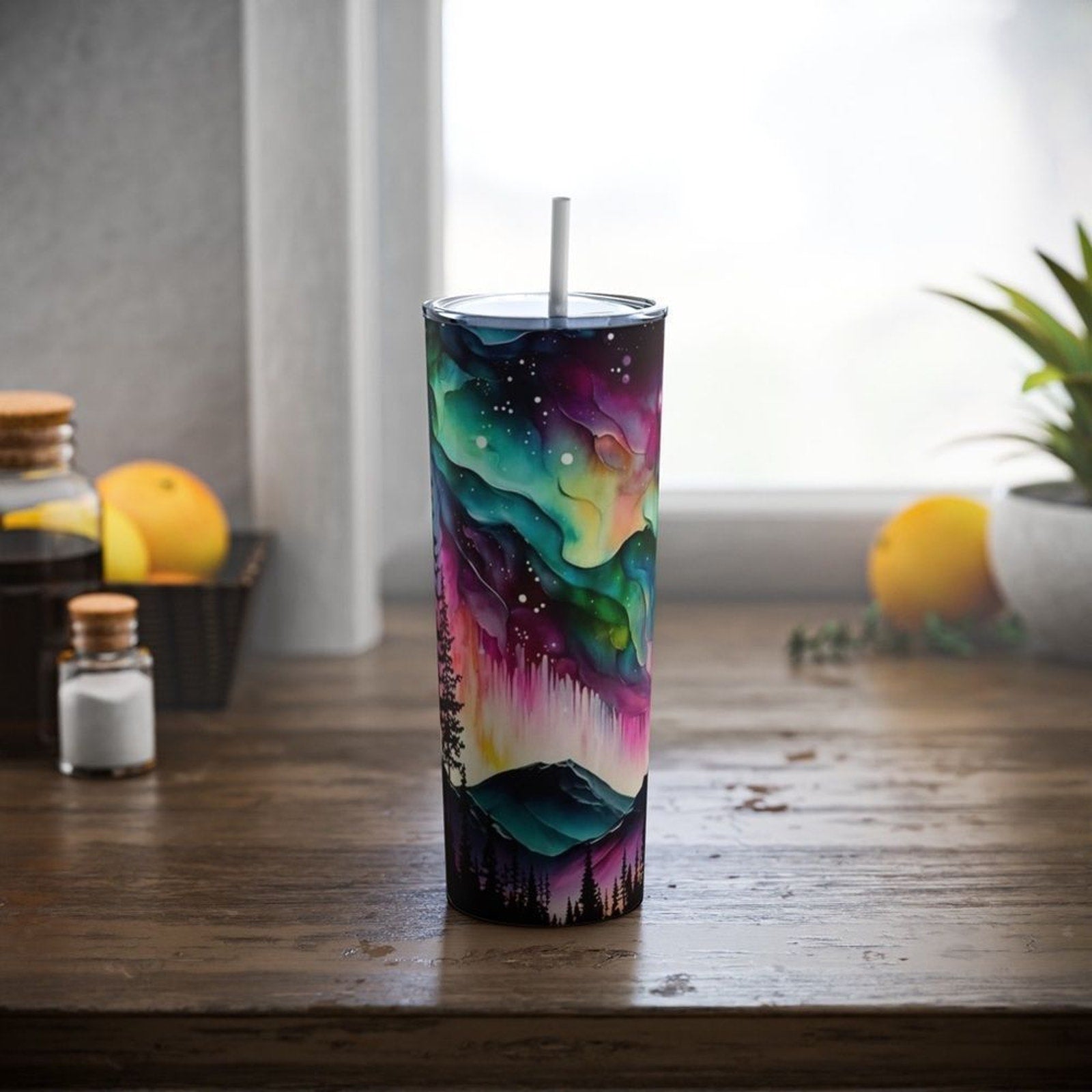 Northern Lights 20oz Steel Tumbler With Straw