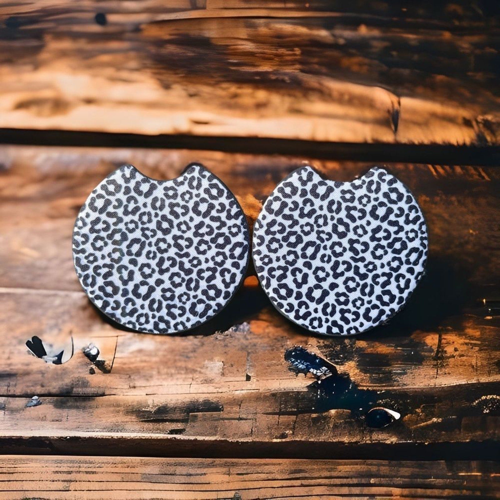 Snow Leopard Car Coaster 2 Pack