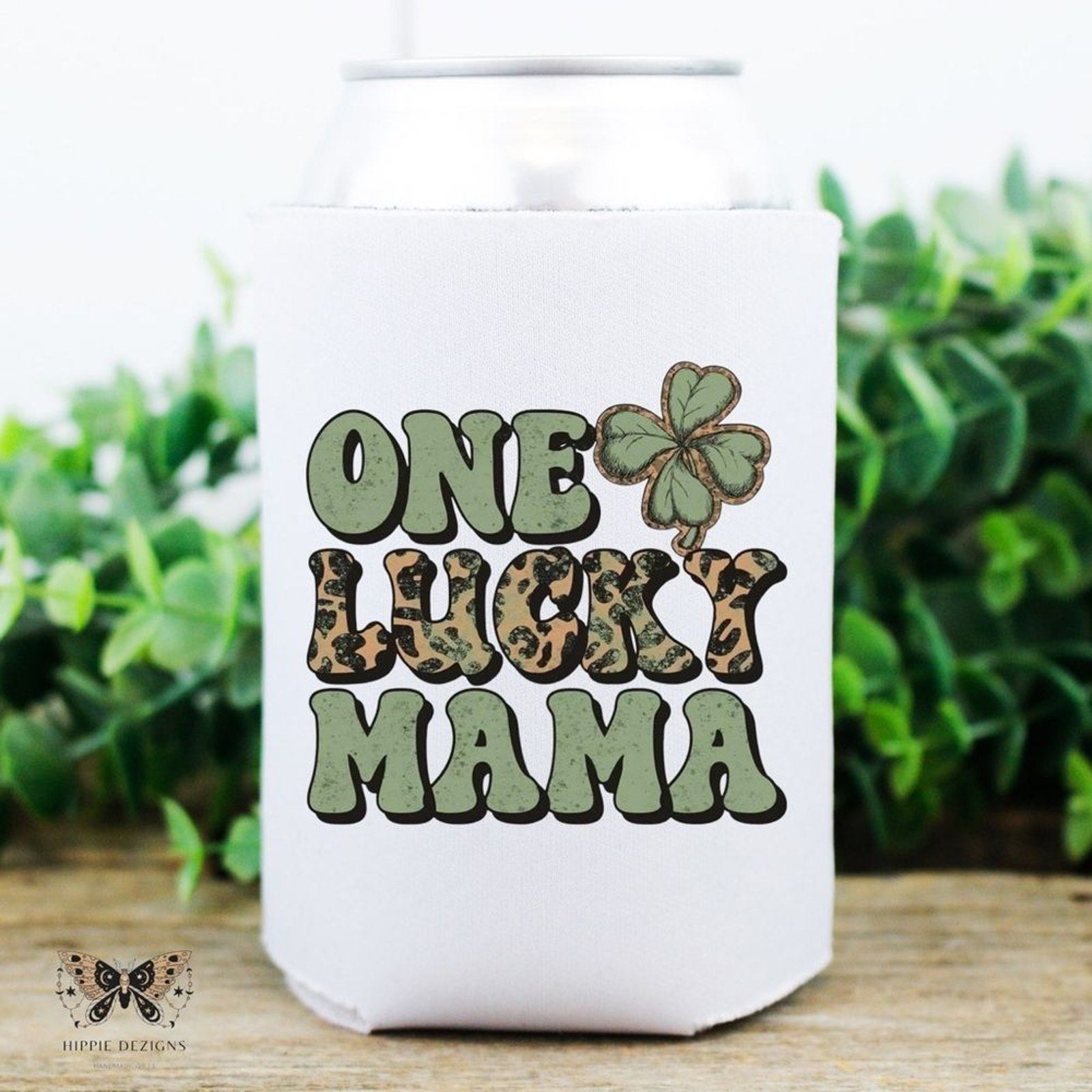 One Lucky Mama 12 oz Can Koozie